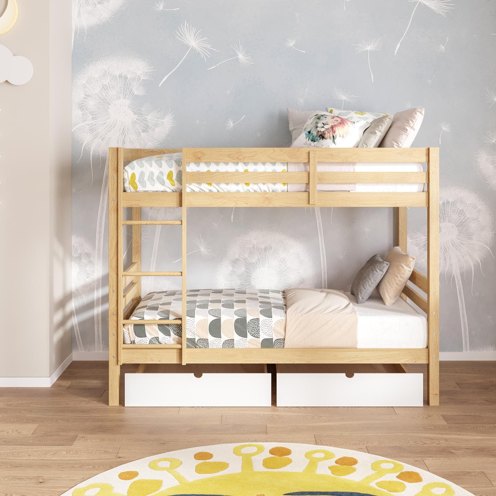 Letto a castello per bambini 90x190 cm in legno naturale con 2 cassettoni bianco - Lollipop