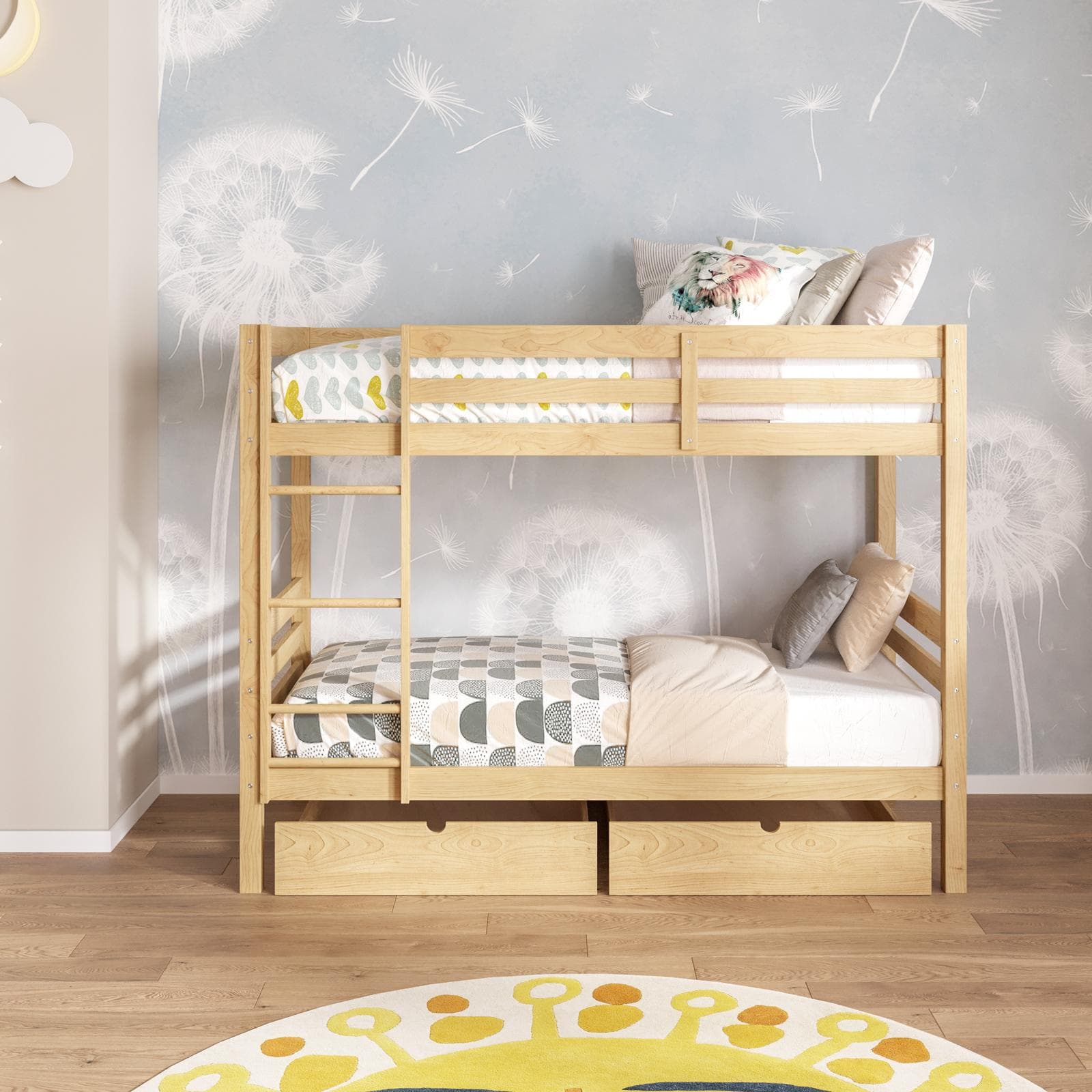 Letto a castello per bambini 90x190 cm in legno naturale con 2 cassettoni - Lollipop
