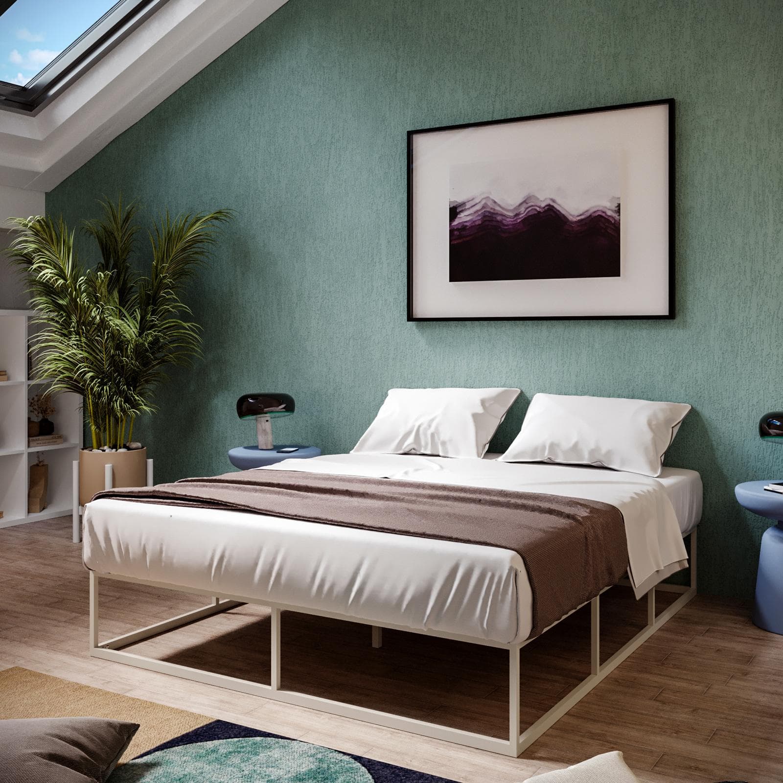Letto matrimoniale 160x190 cm con struttura in metallo beige e doghe - Boogie
