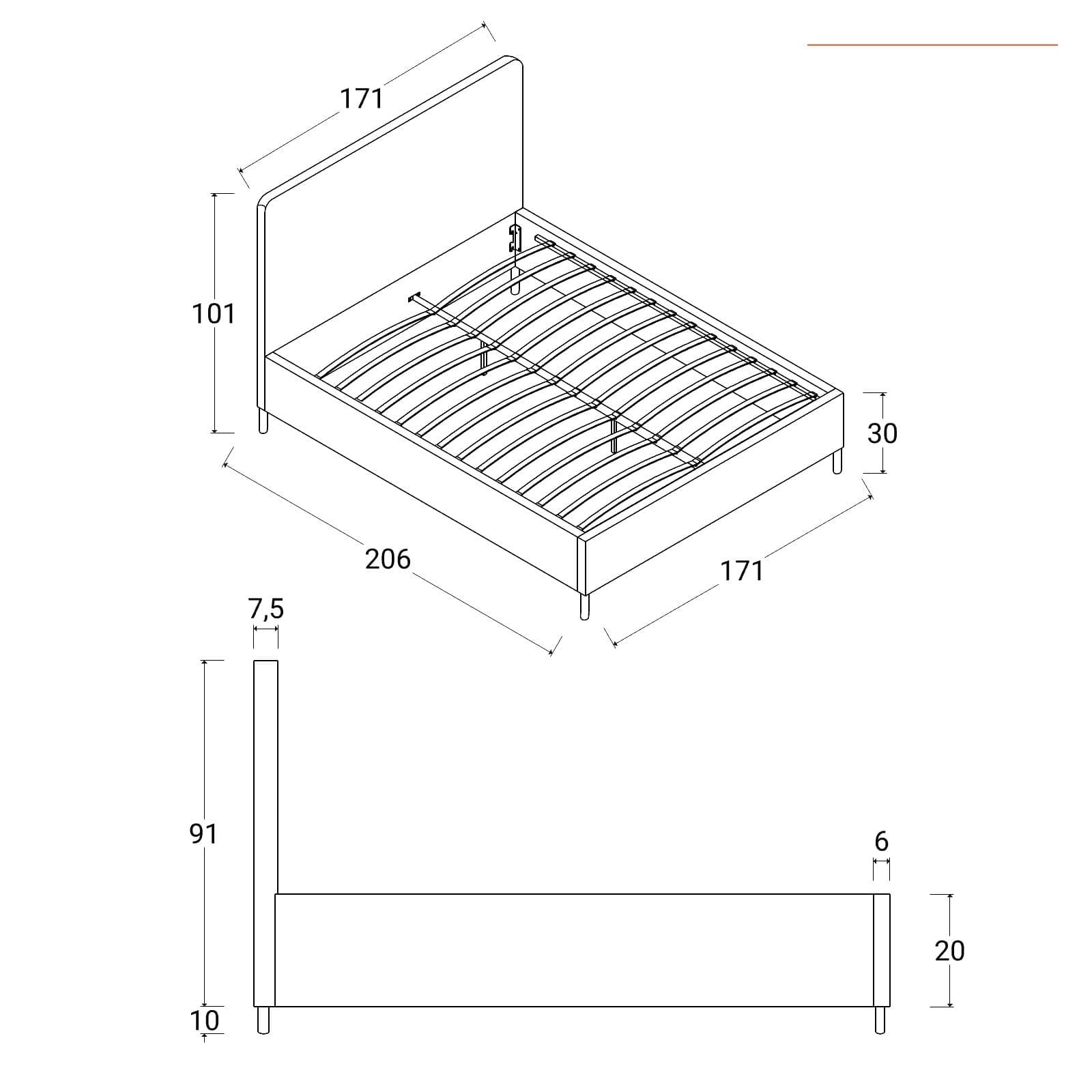 Letto matrimoniale 160x190 cm in tessuto blu polvere con gambe in legno - Teilsh