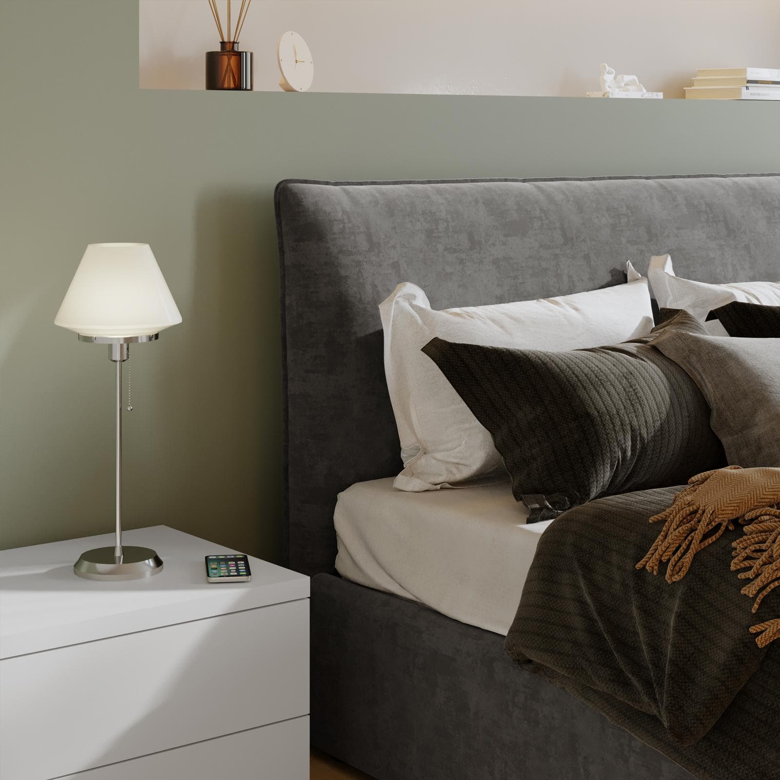 Letto matrimoniale 160x190 cm in tessuto cenere con contenitore - Blissy