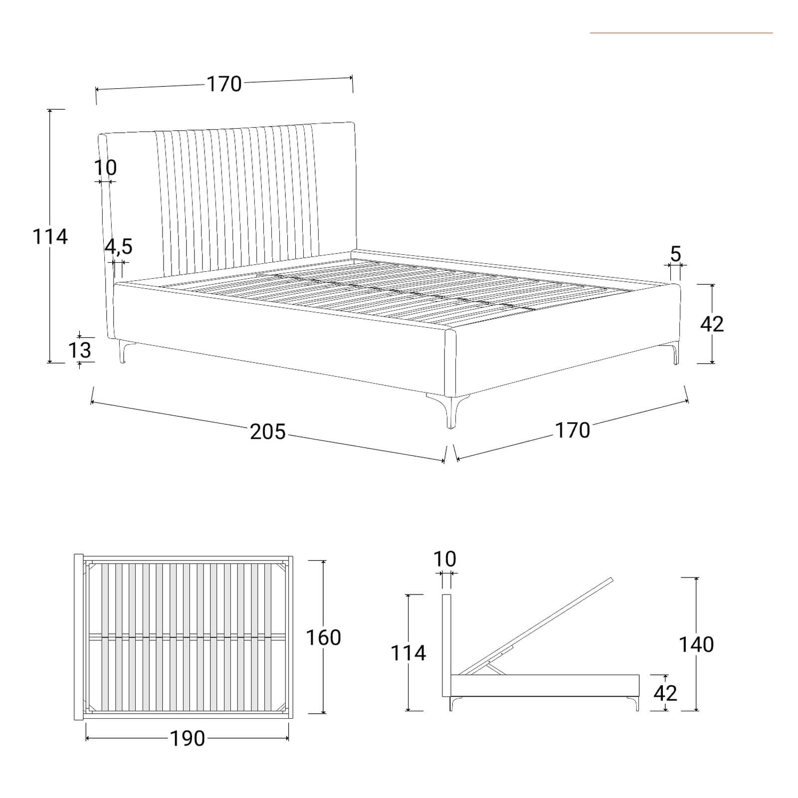 Letto matrimoniale 160x190 cm in tessuto effetto maglia tortora chiaro con contenitore - Maverick