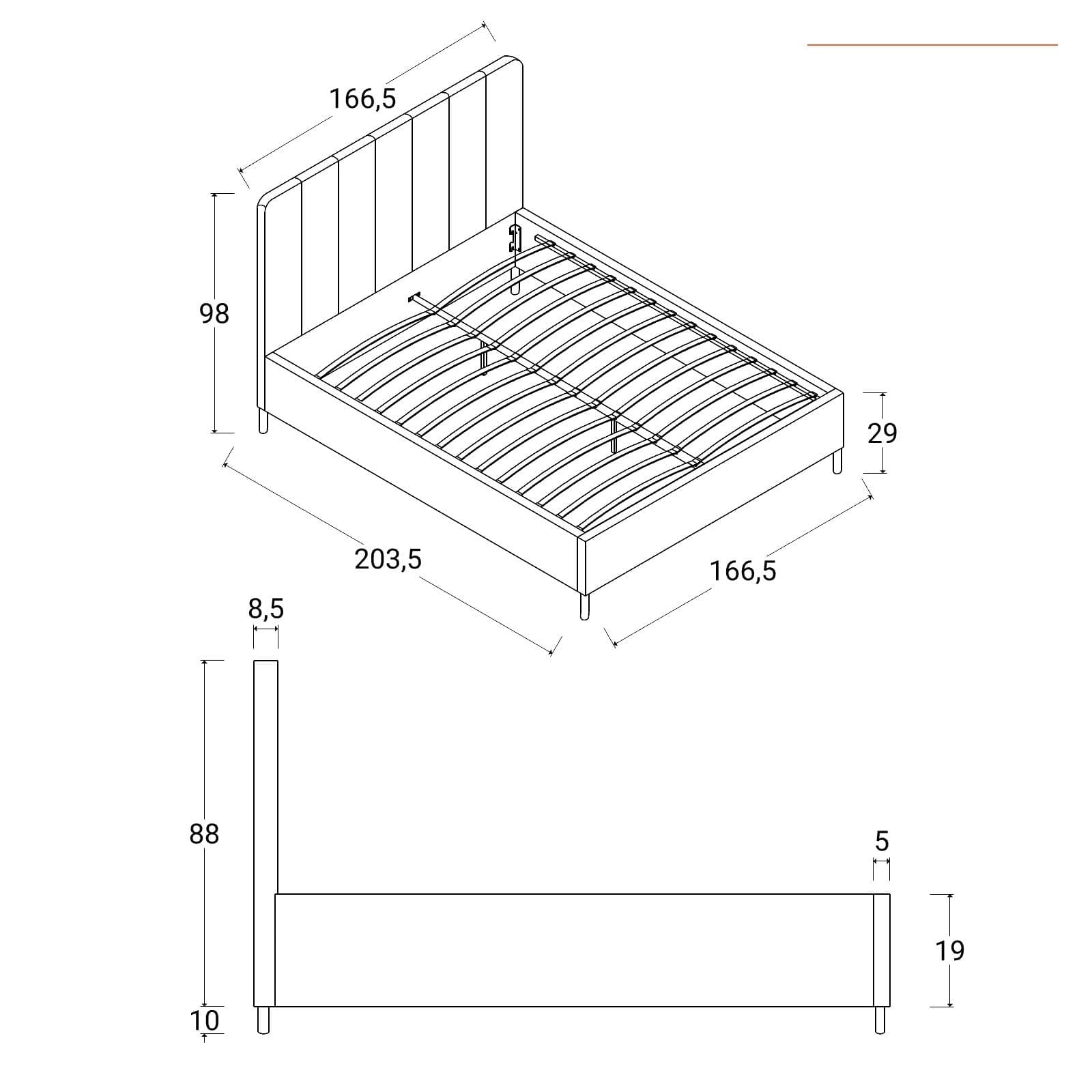 Letto matrimoniale 160x190 cm in tessuto senape con gambe in legno - Diskel