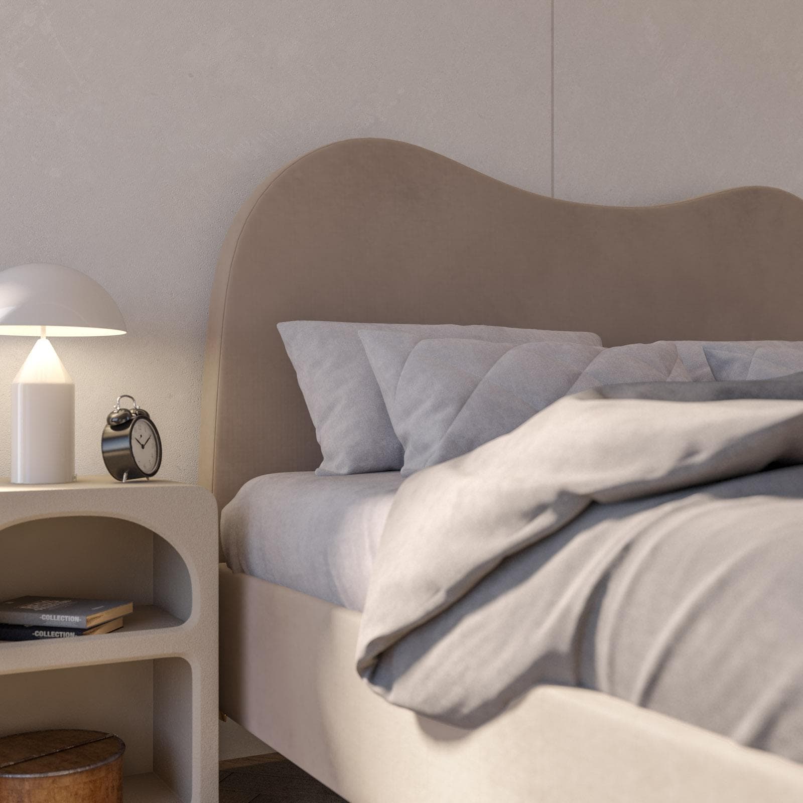 Letto matrimoniale 160x190 cm in velluto beige con contenitore e piedi neri - Goldie
