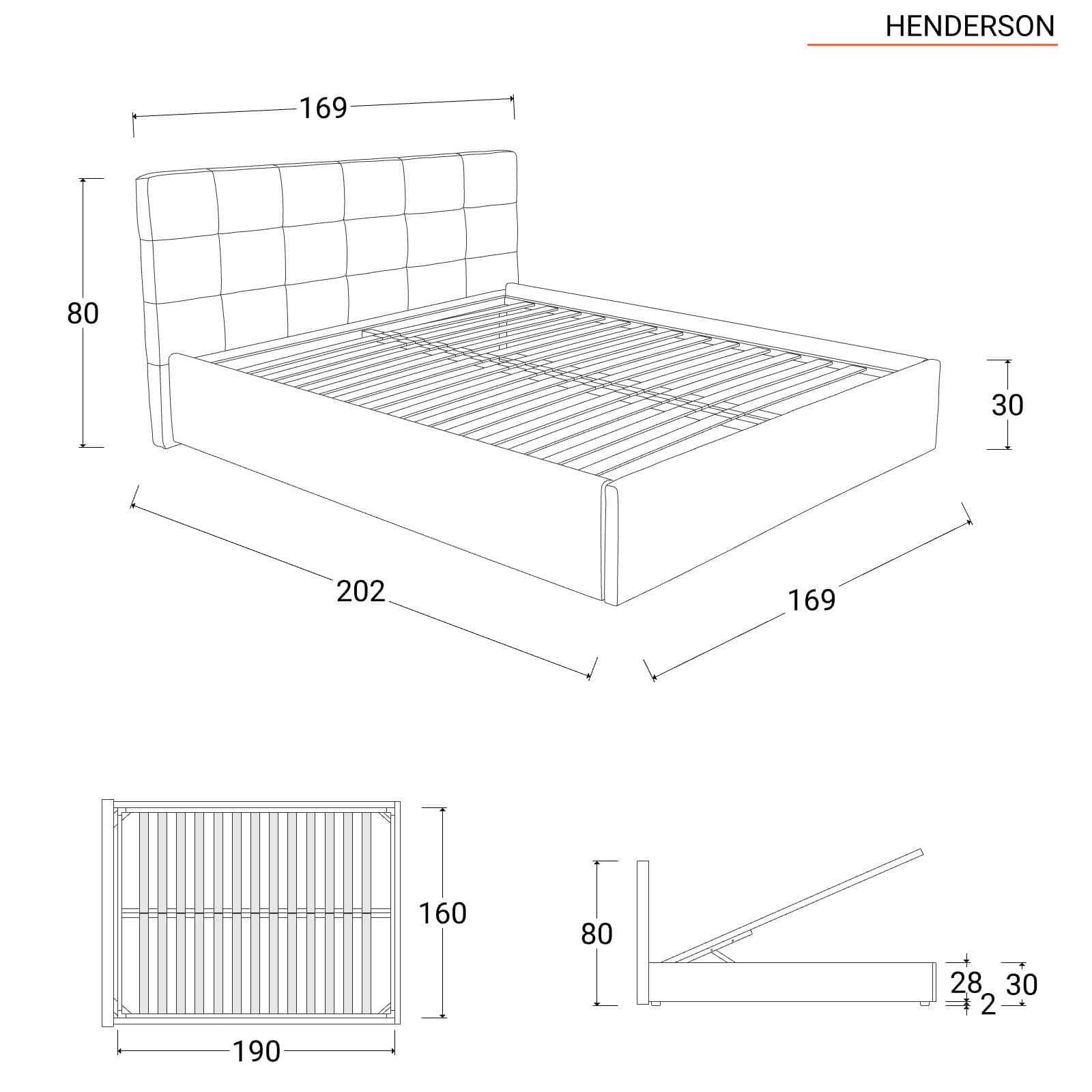 Letto matrimoniale 160x190 cm in velluto blu petrolio con contenitore - Henderson