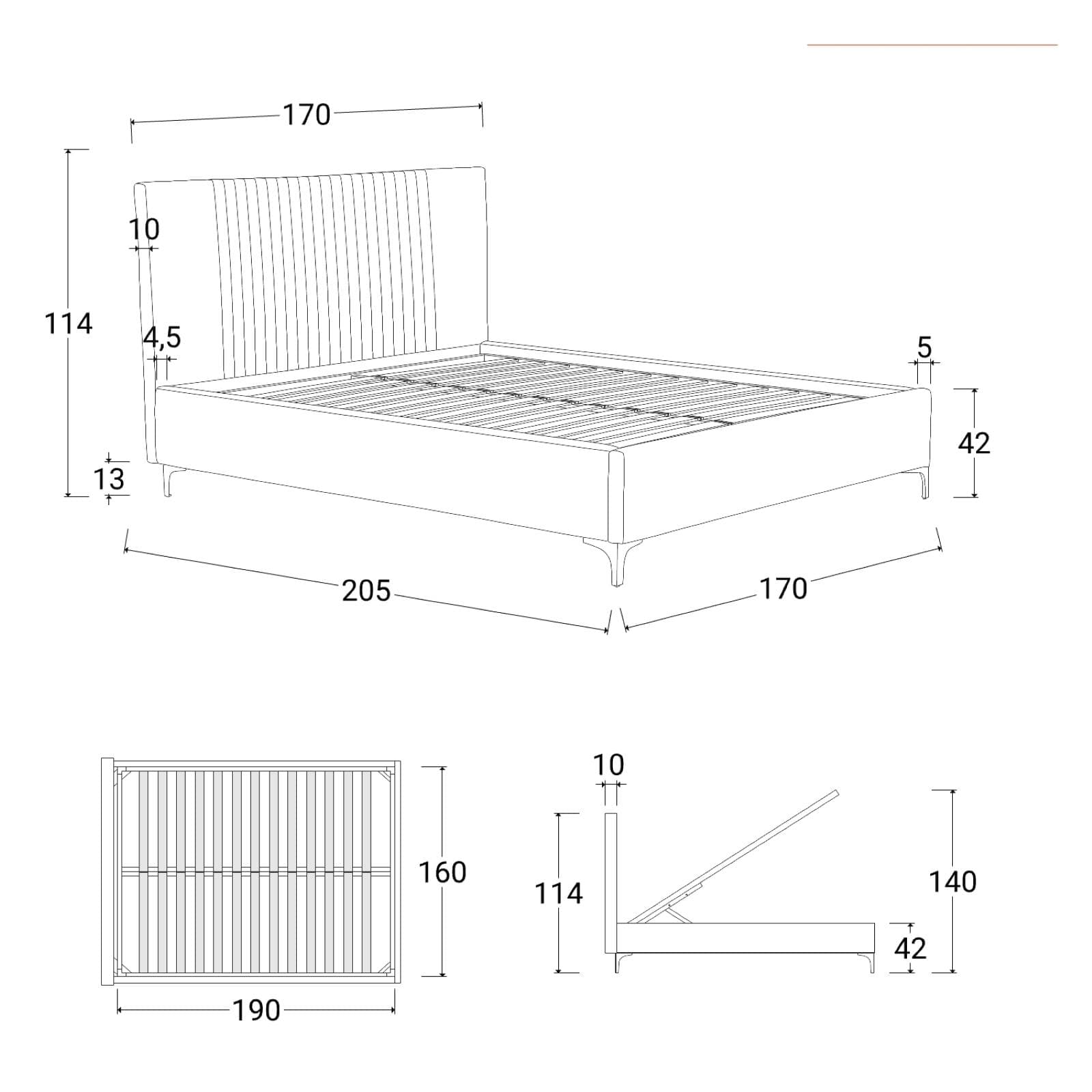 Letto matrimoniale 160x190 cm in velluto blu petrolio con contenitore - Maverick