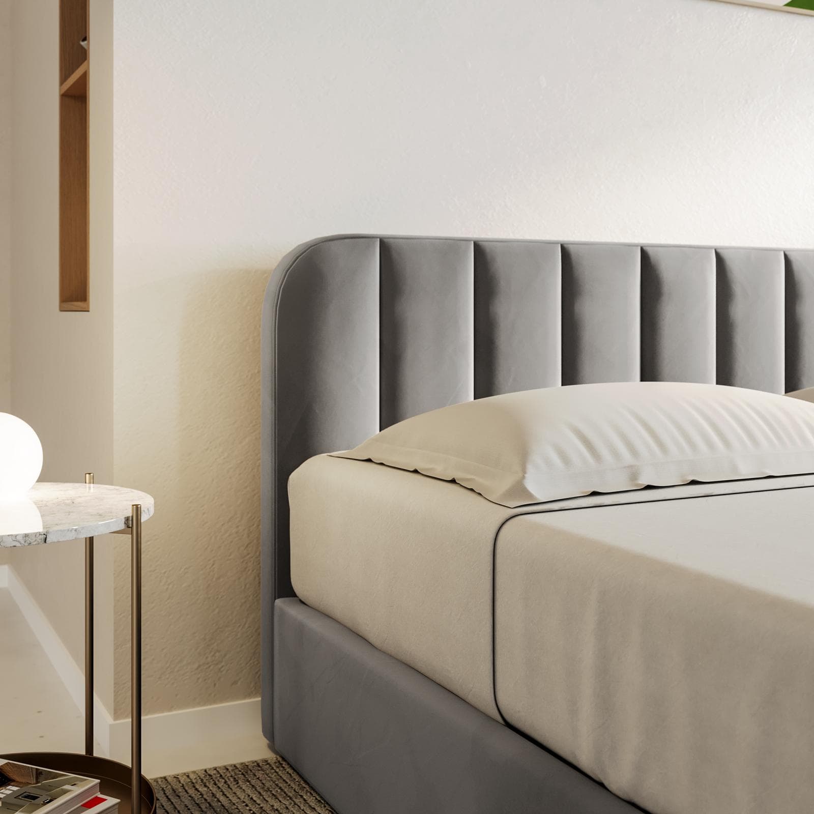 Letto matrimoniale 160x190 cm in velluto grigio con contenitore - Farer