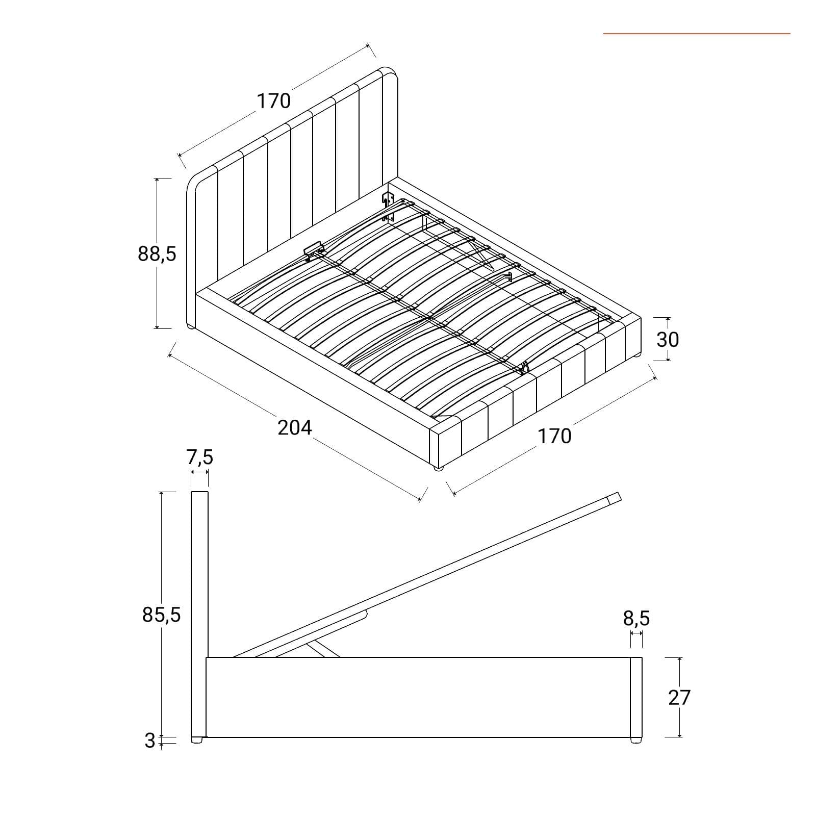 Letto matrimoniale 160x190 cm in velluto grigio con contenitore - Farer