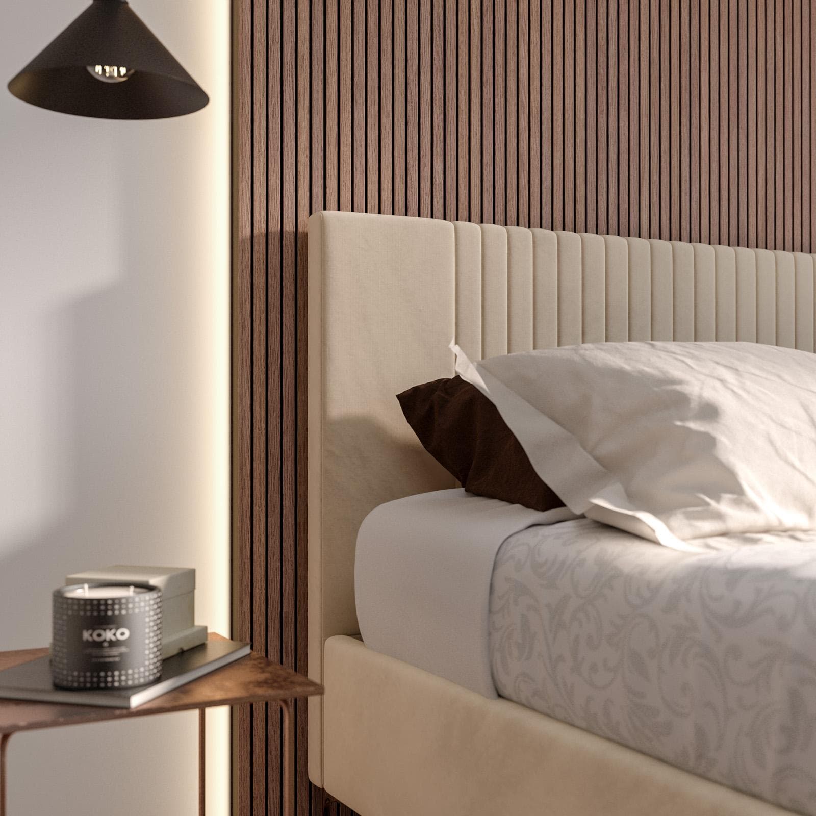 Letto matrimoniale 160x190 cm in velluto beige con contenitore e piedi oro - Maverick