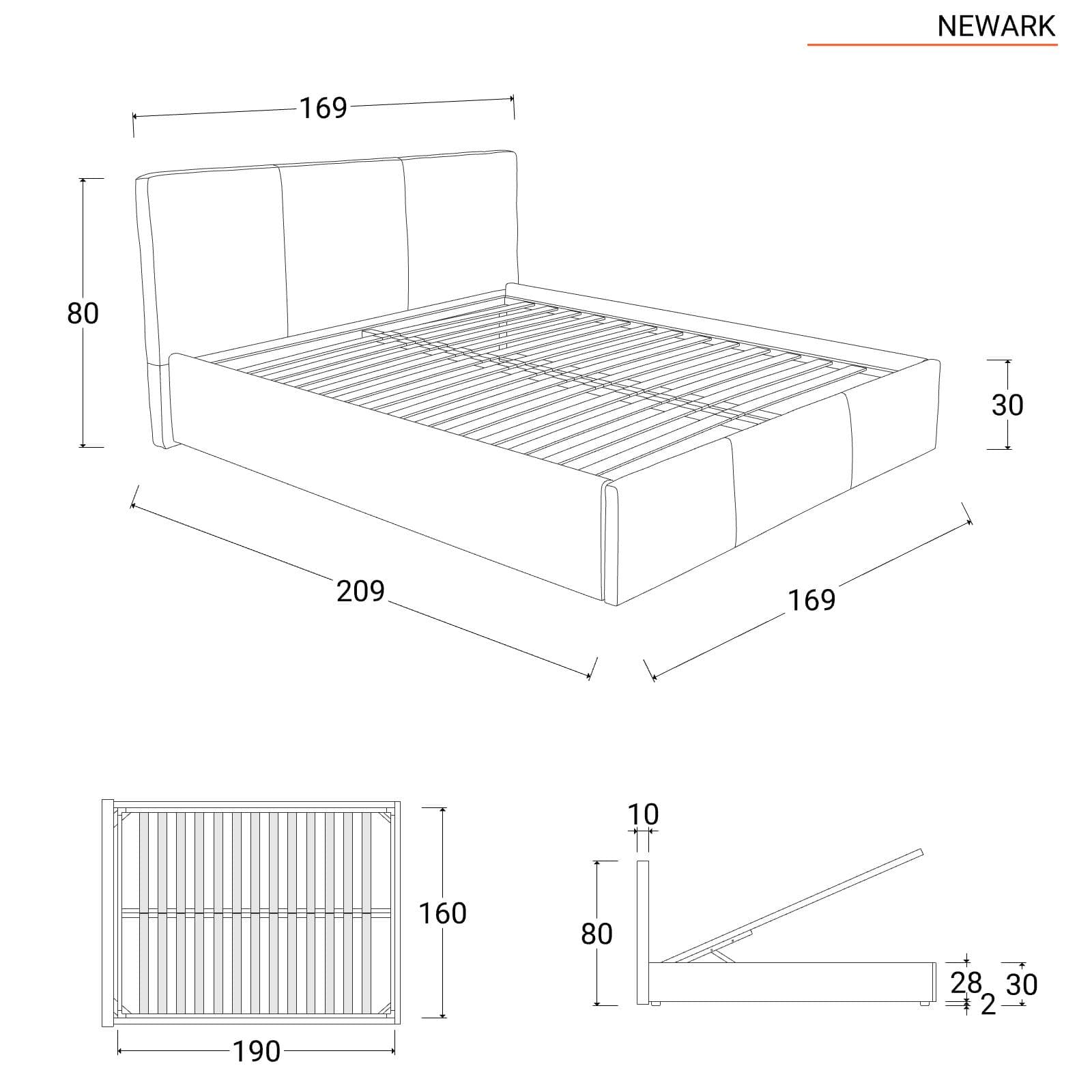 Letto matrimoniale 160x190 cm in velluto tortora con contenitore - Newark