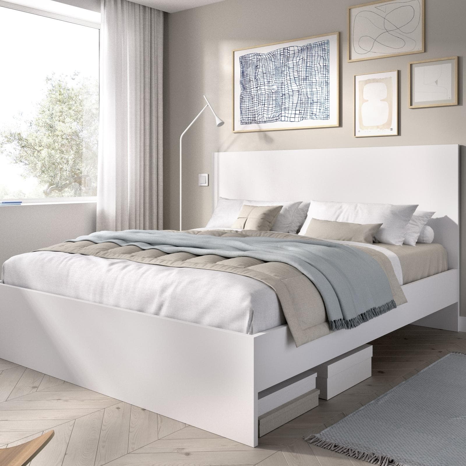 Letto matrimoniale 160x200 cm bianco con testata - Novak