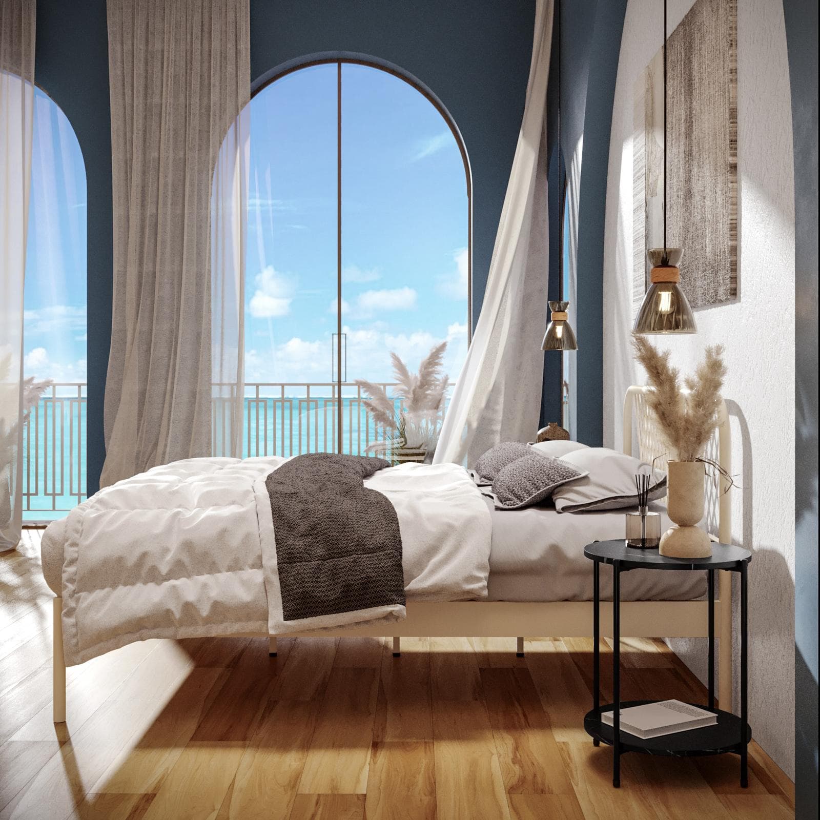 Letto matrimoniale 160x200 cm in metallo beige opaco - Callie
