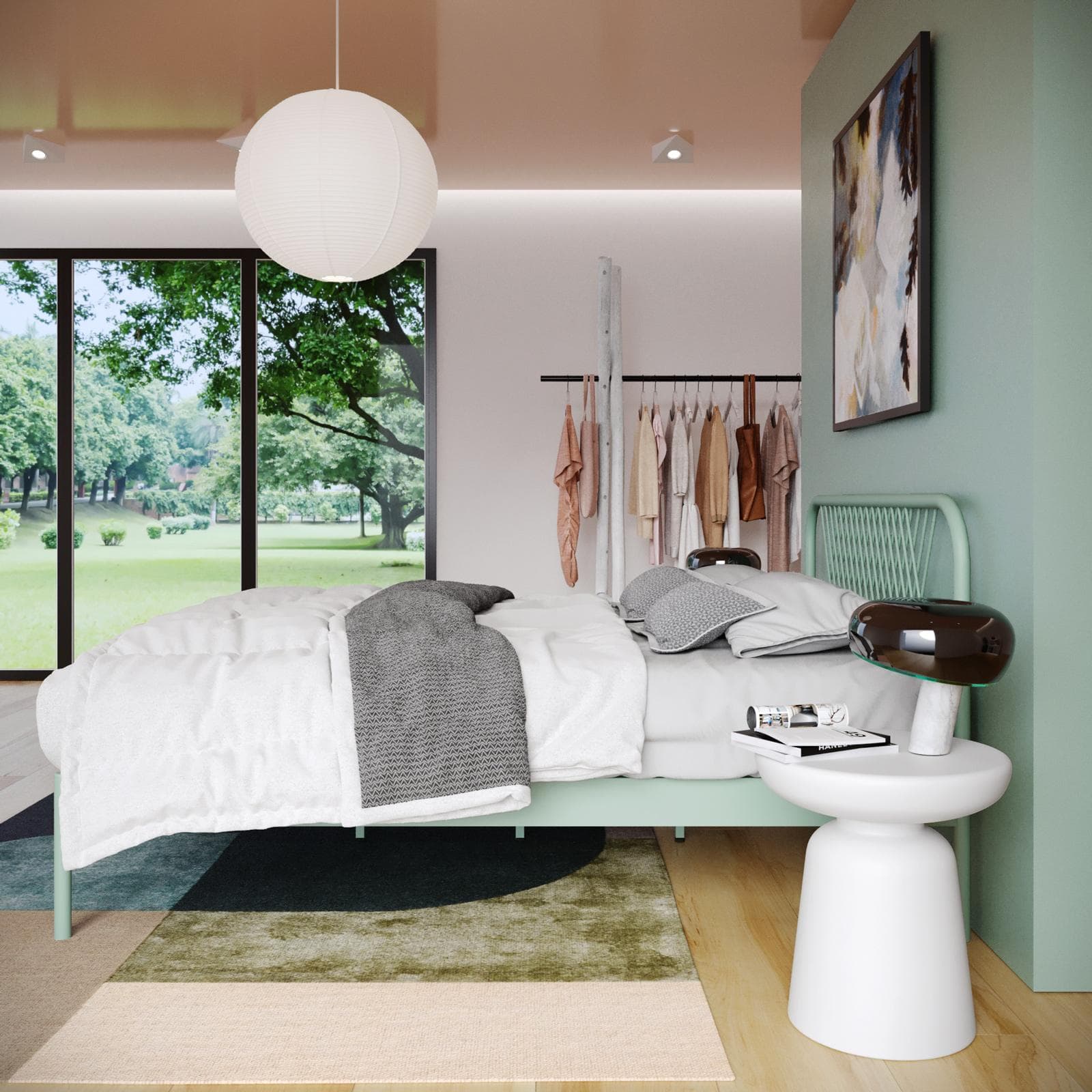Letto matrimoniale 160x200 cm in metallo verde salvia opaco - Callie