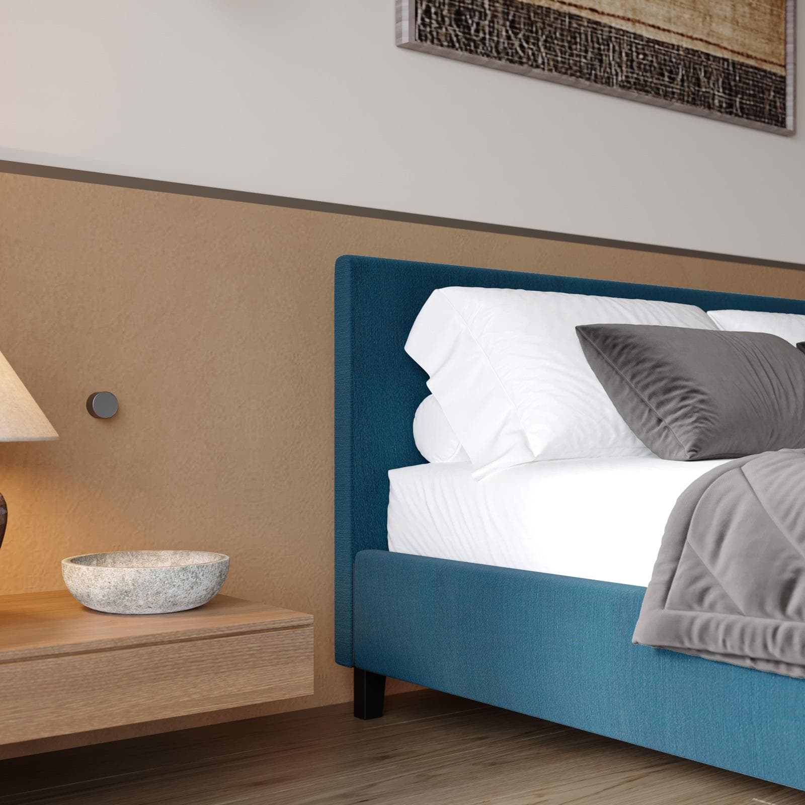 Letto matrimoniale 160x200 cm in velluto a costine blu - Cezanne