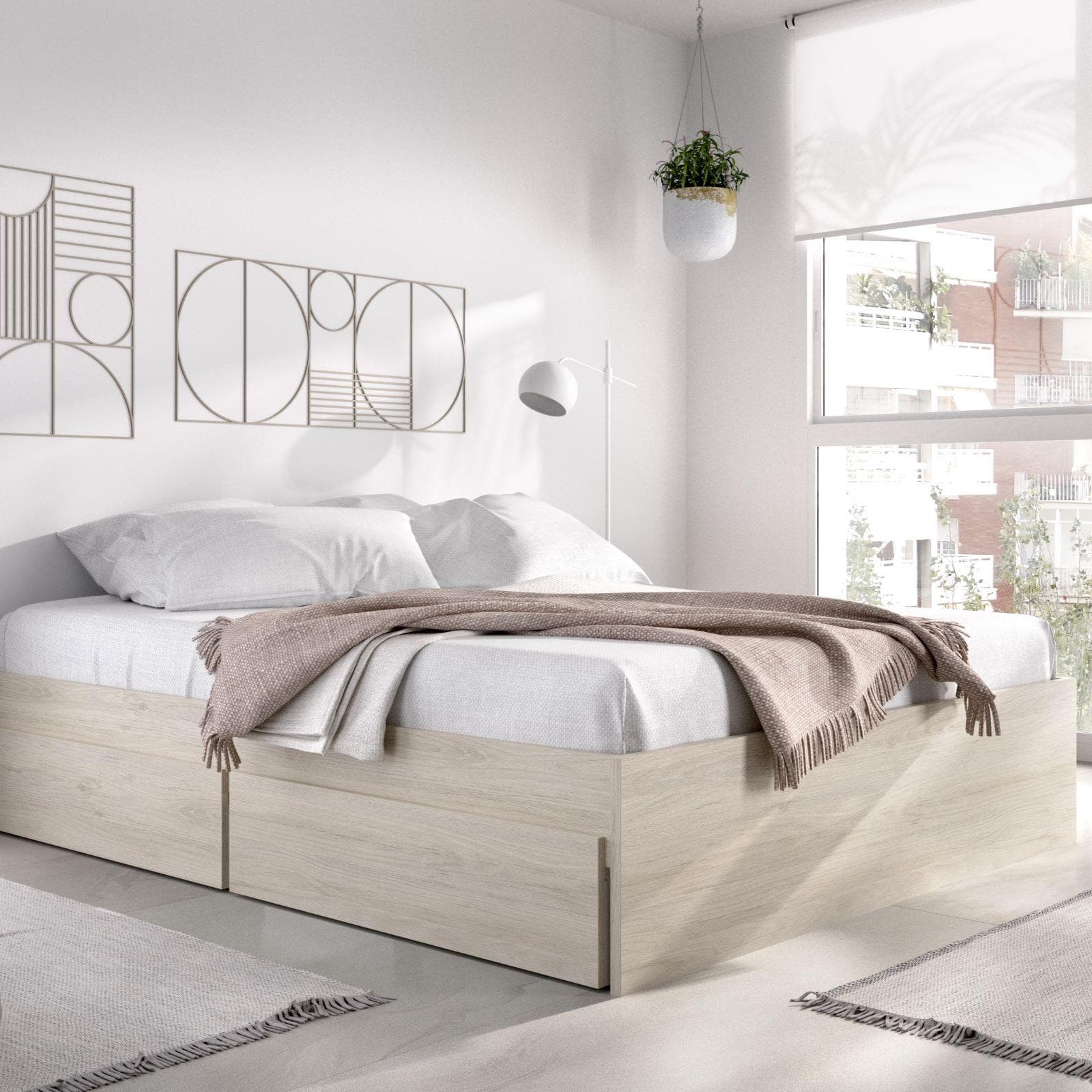 Letto matrimoniale 160x200 cm effetto rovere naturale con 4 cassetti - Novak
