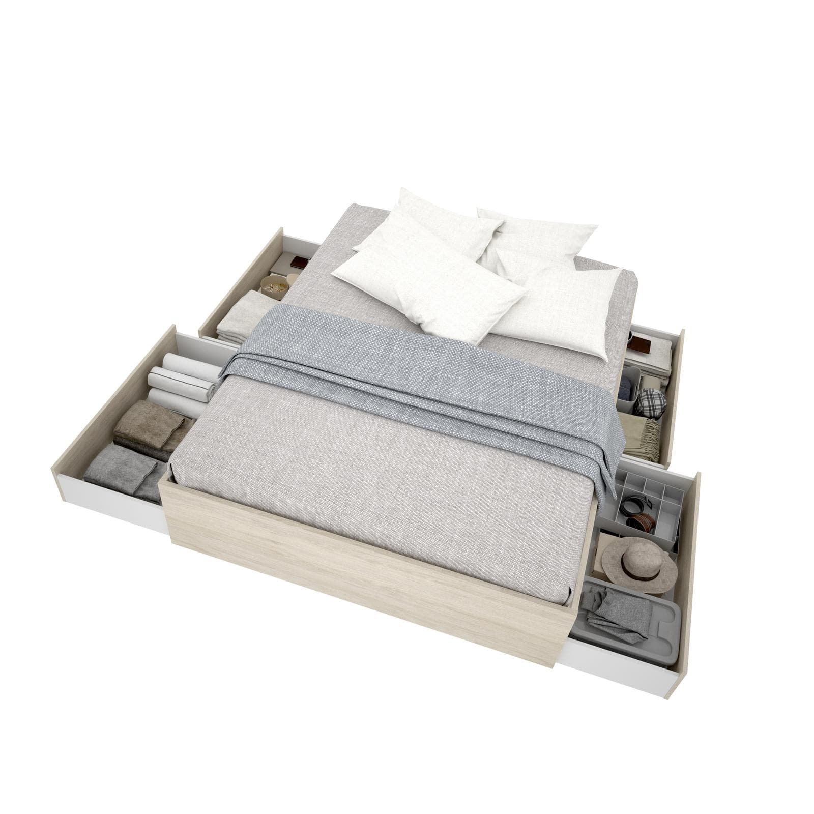 Letto matrimoniale 160x200 cm effetto rovere naturale con 4 cassetti - Novak
