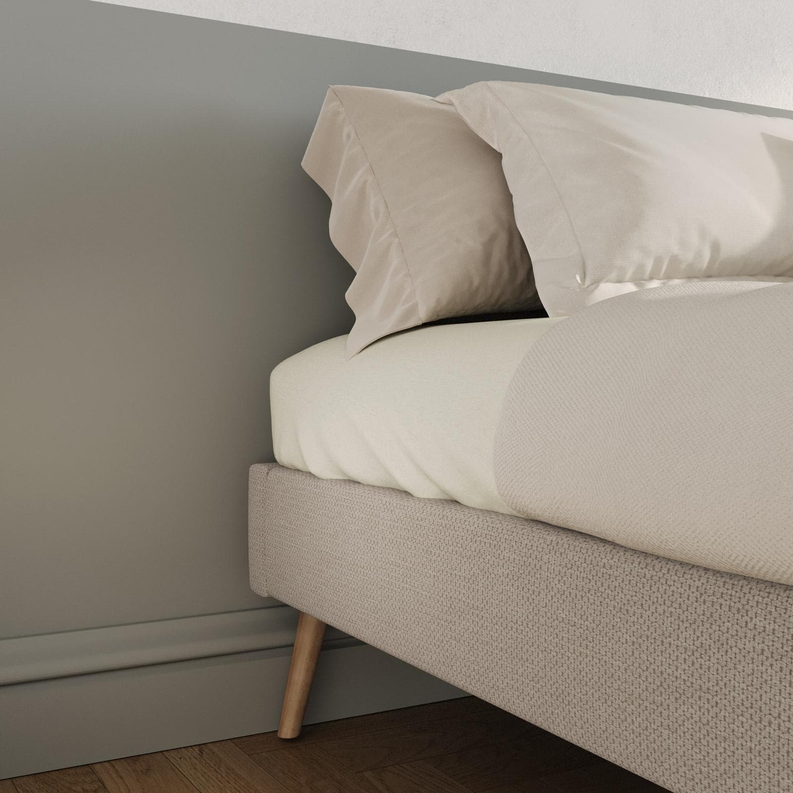 Letto matrimoniale sommier 160x200 cm in tessuto effetto maglia beige - Anker