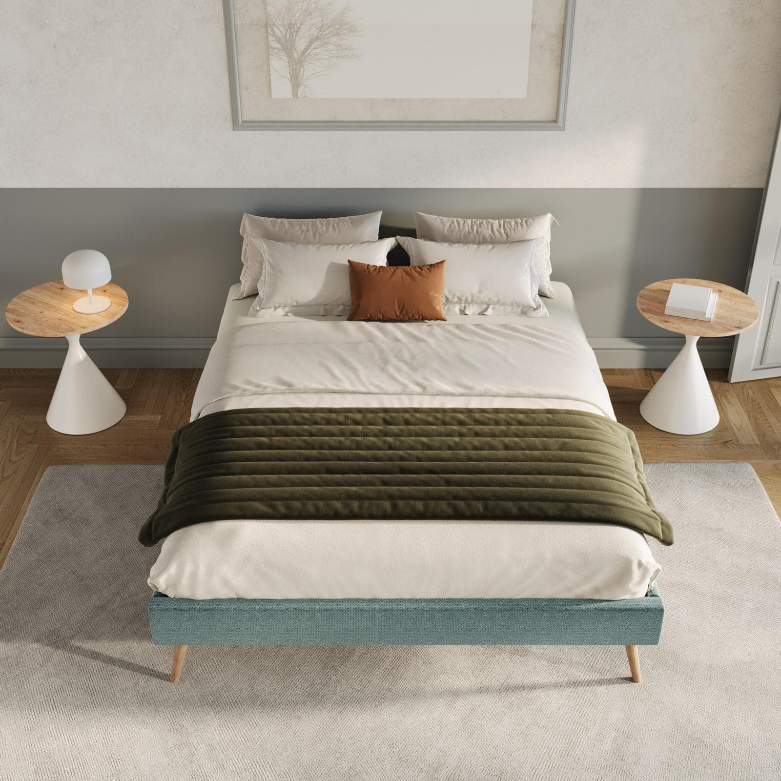 Letto matrimoniale sommier 160x200 cm in tessuto effetto maglia verde salvia - Anker