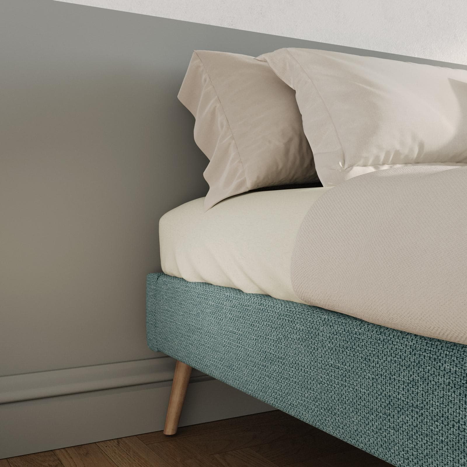 Letto matrimoniale sommier 160x200 cm in tessuto effetto maglia verde salvia - Anker