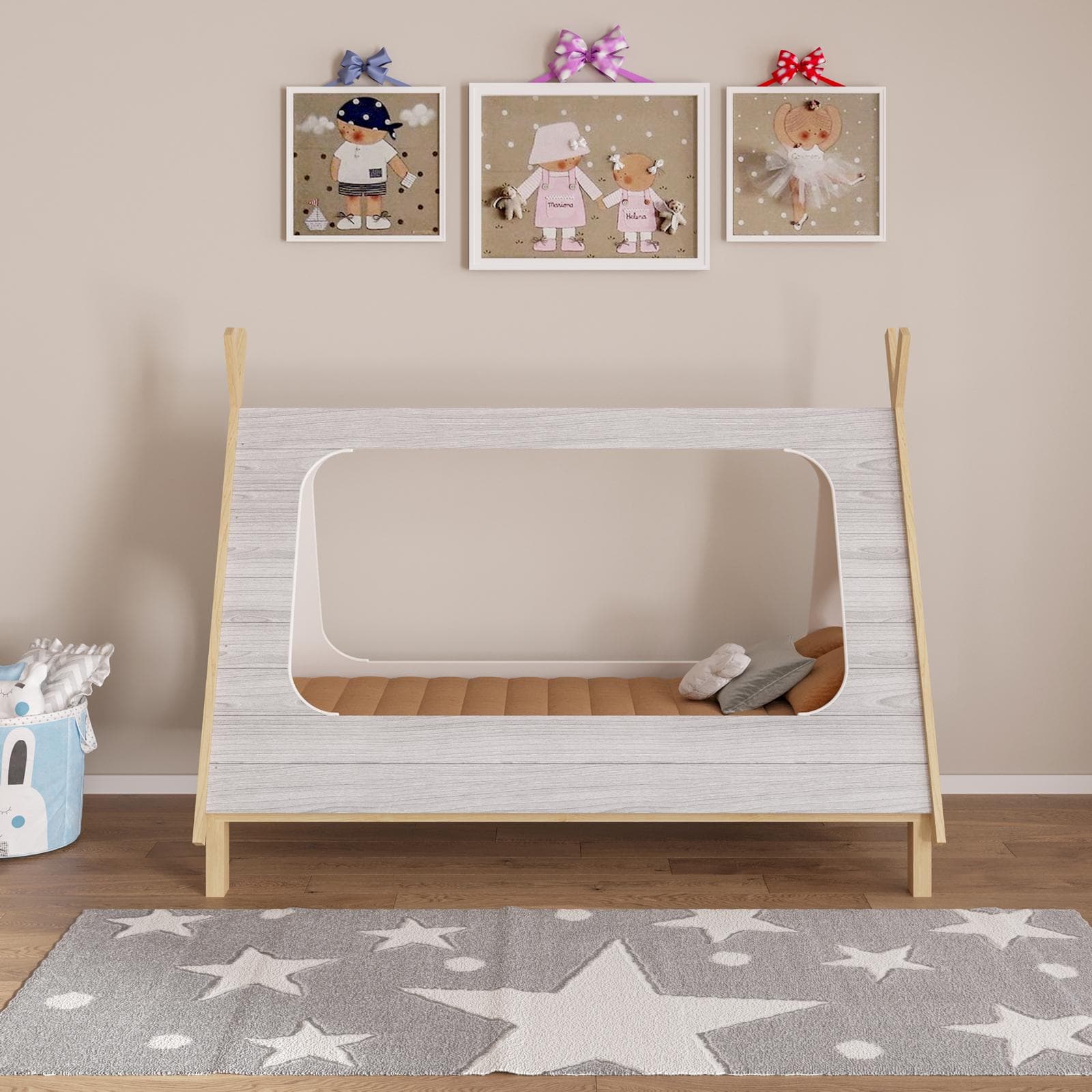 Letto per bambini 90x190 cm in legno bianco e naturale - Lollipop