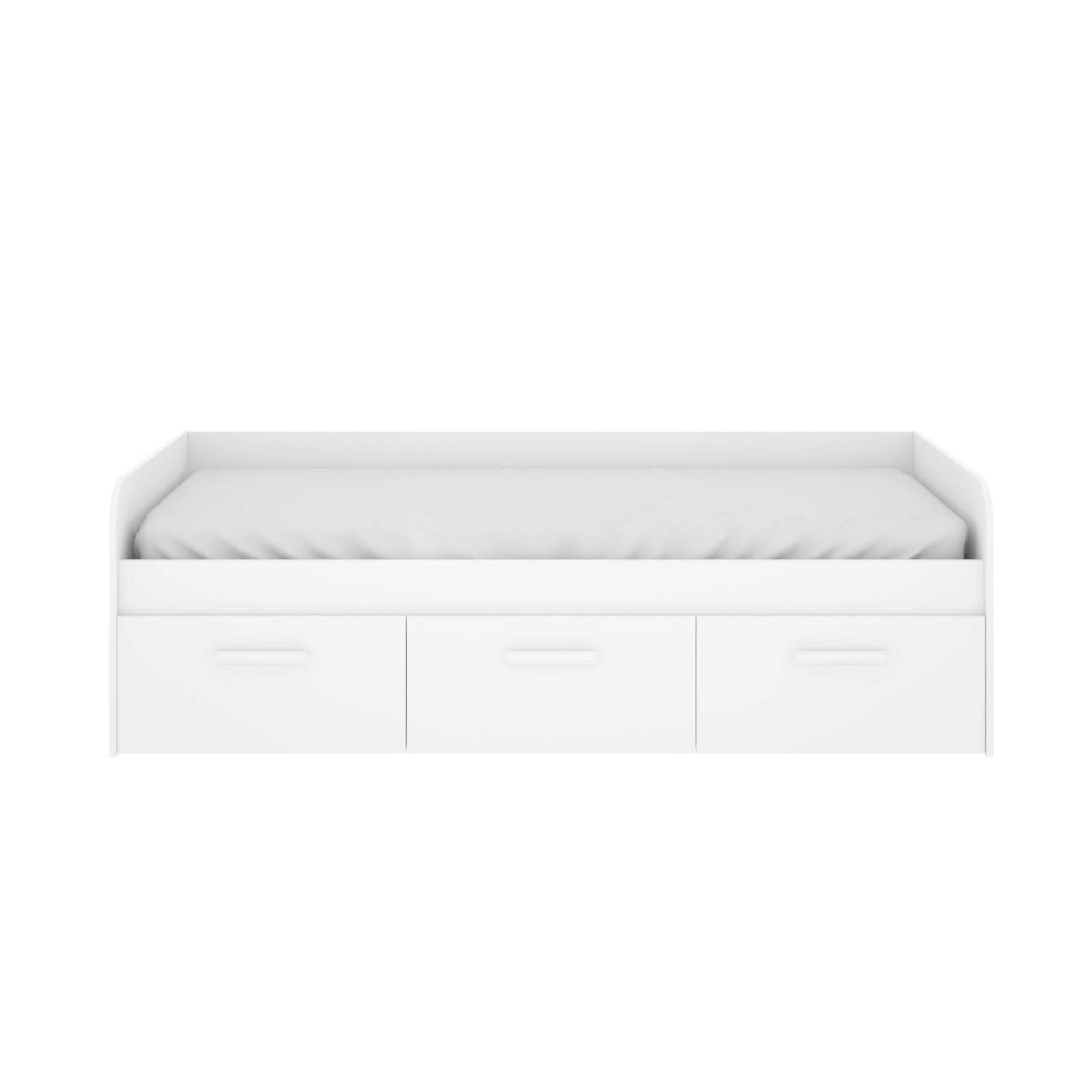 Letto singolo 90x190 cm in legno bianco con tre cassetti - Kamy