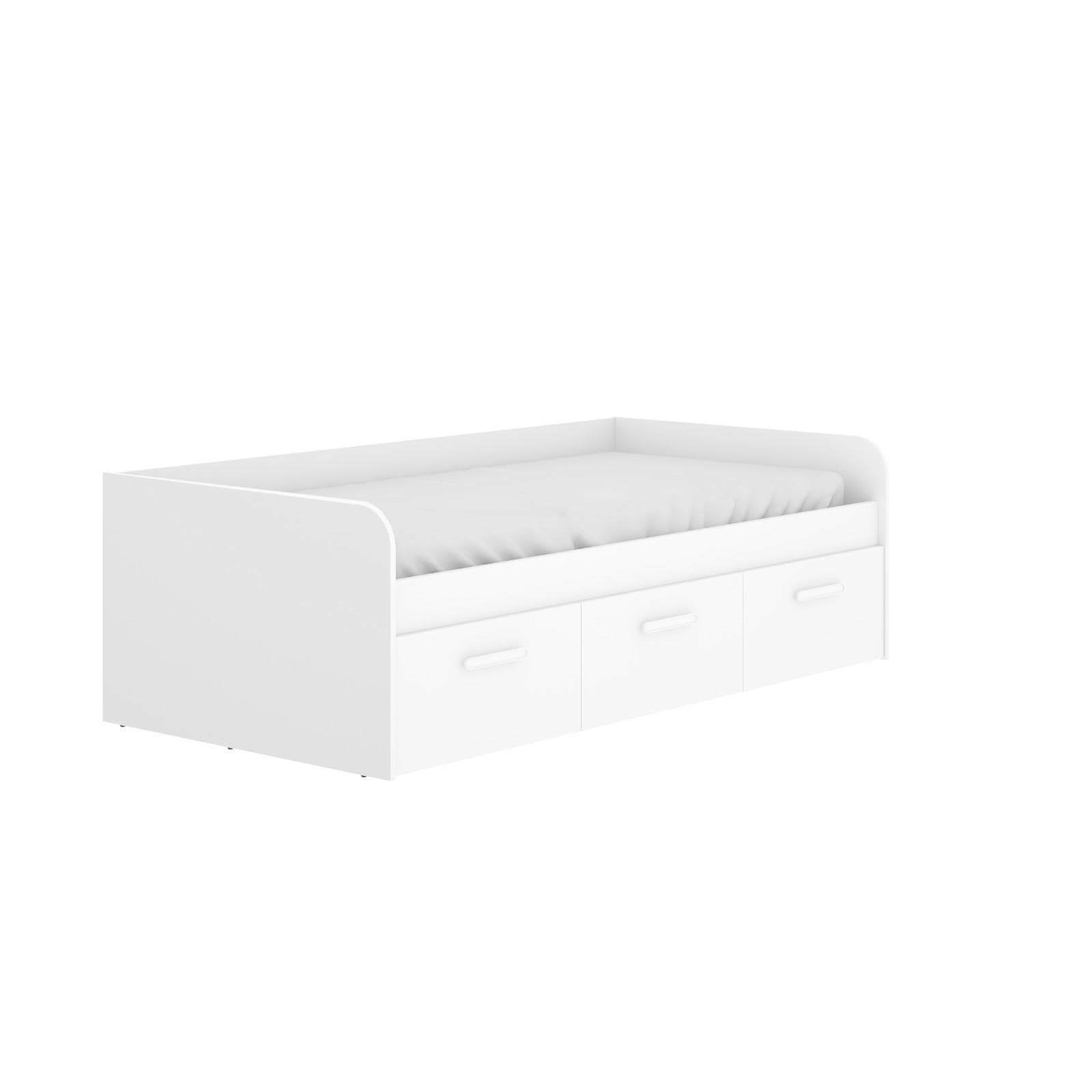 Letto singolo 90x190 cm in legno bianco con tre cassetti - Kamy