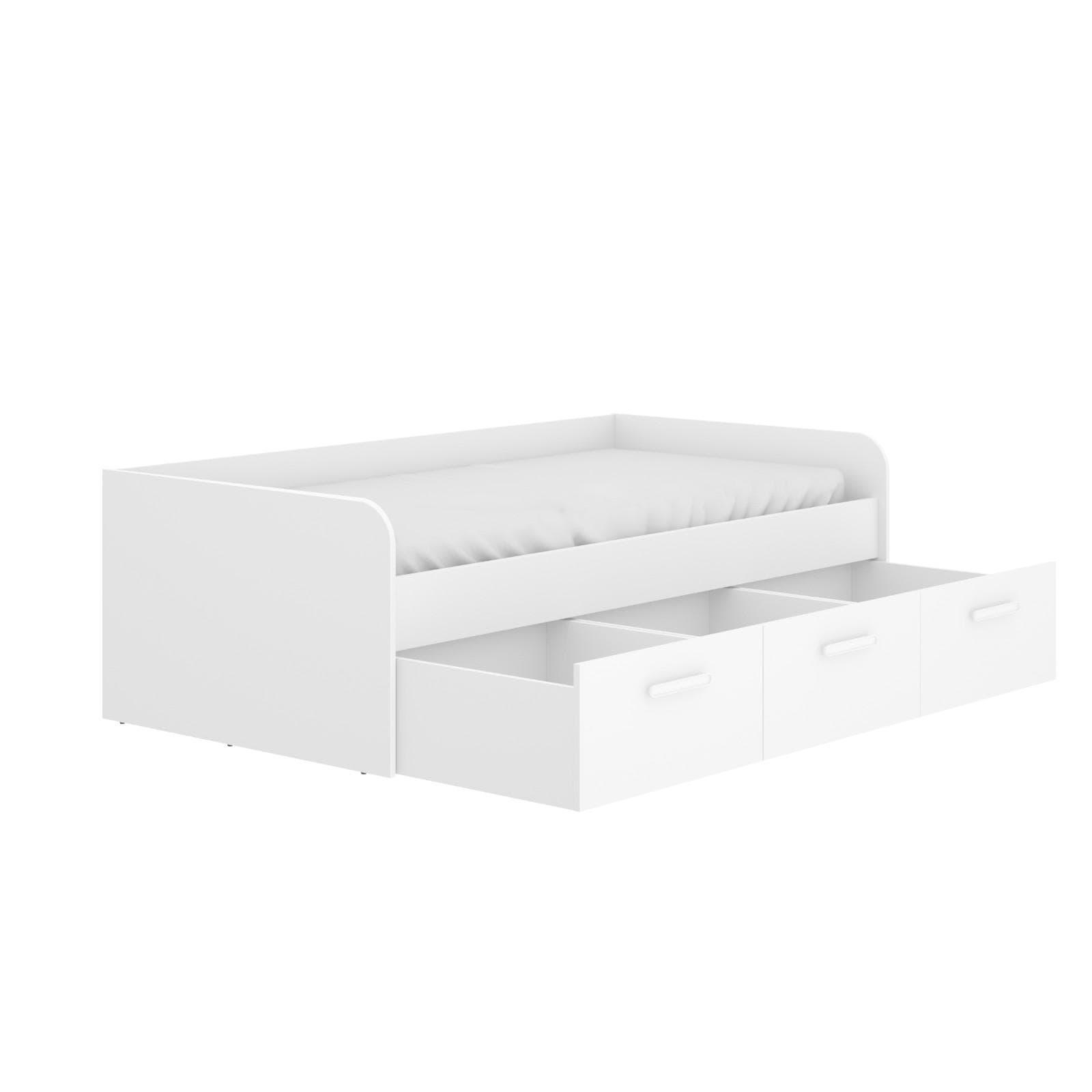 Letto singolo 90x190 cm in legno bianco con tre cassetti - Kamy