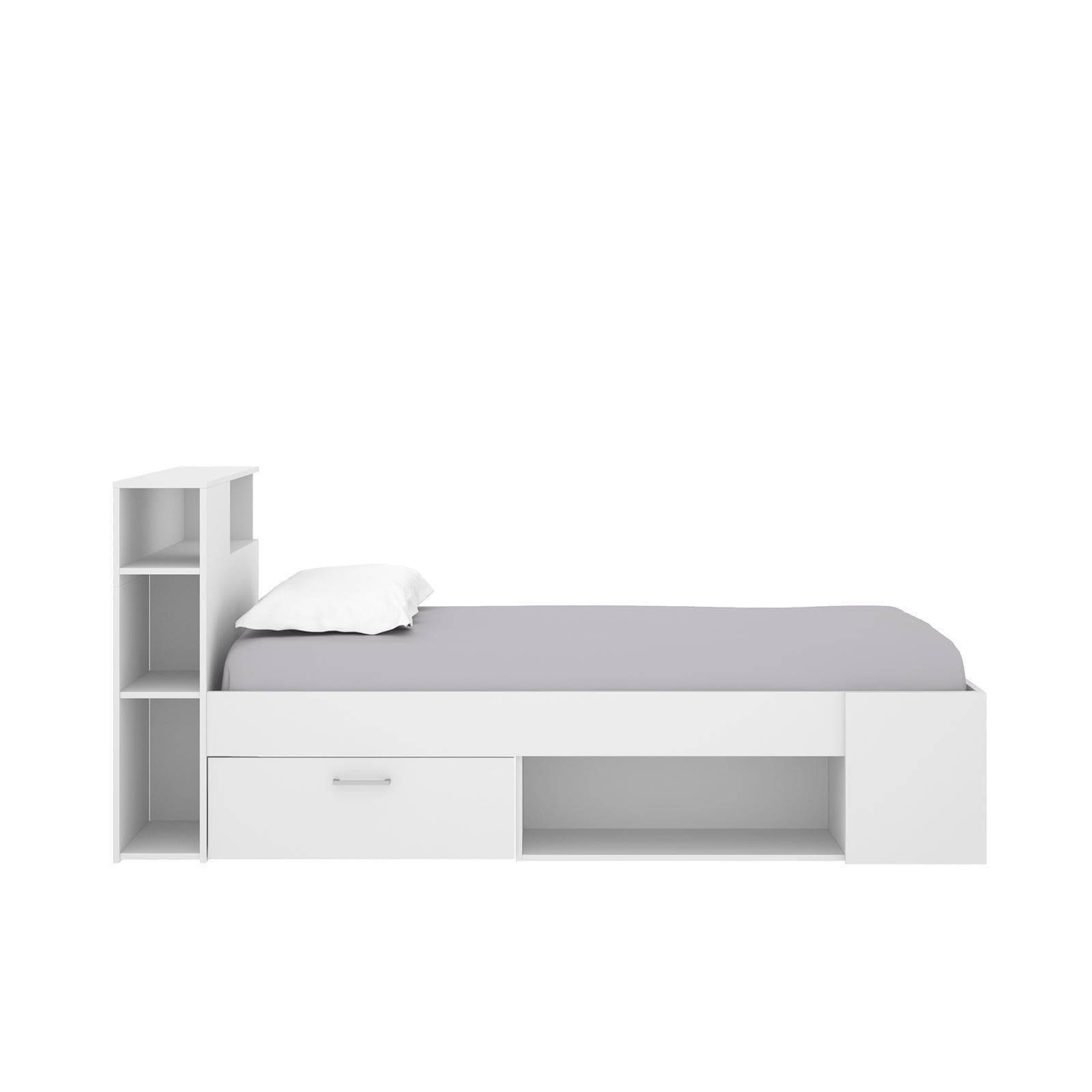 Letto singolo 90X190 cm in legno bianco con vani e cassetti - Kygo