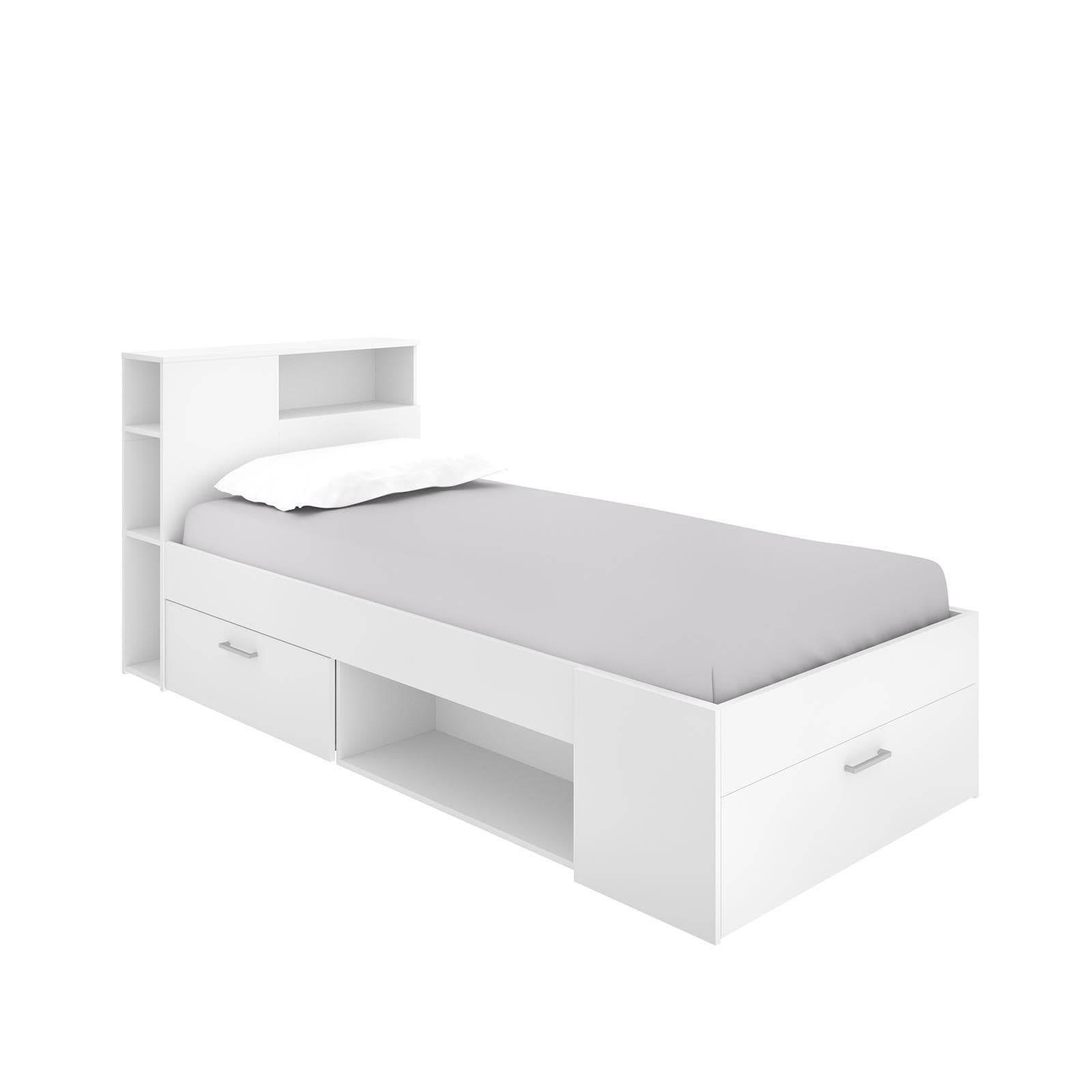 Letto singolo 90X190 cm in legno bianco con vani e cassetti - Kygo