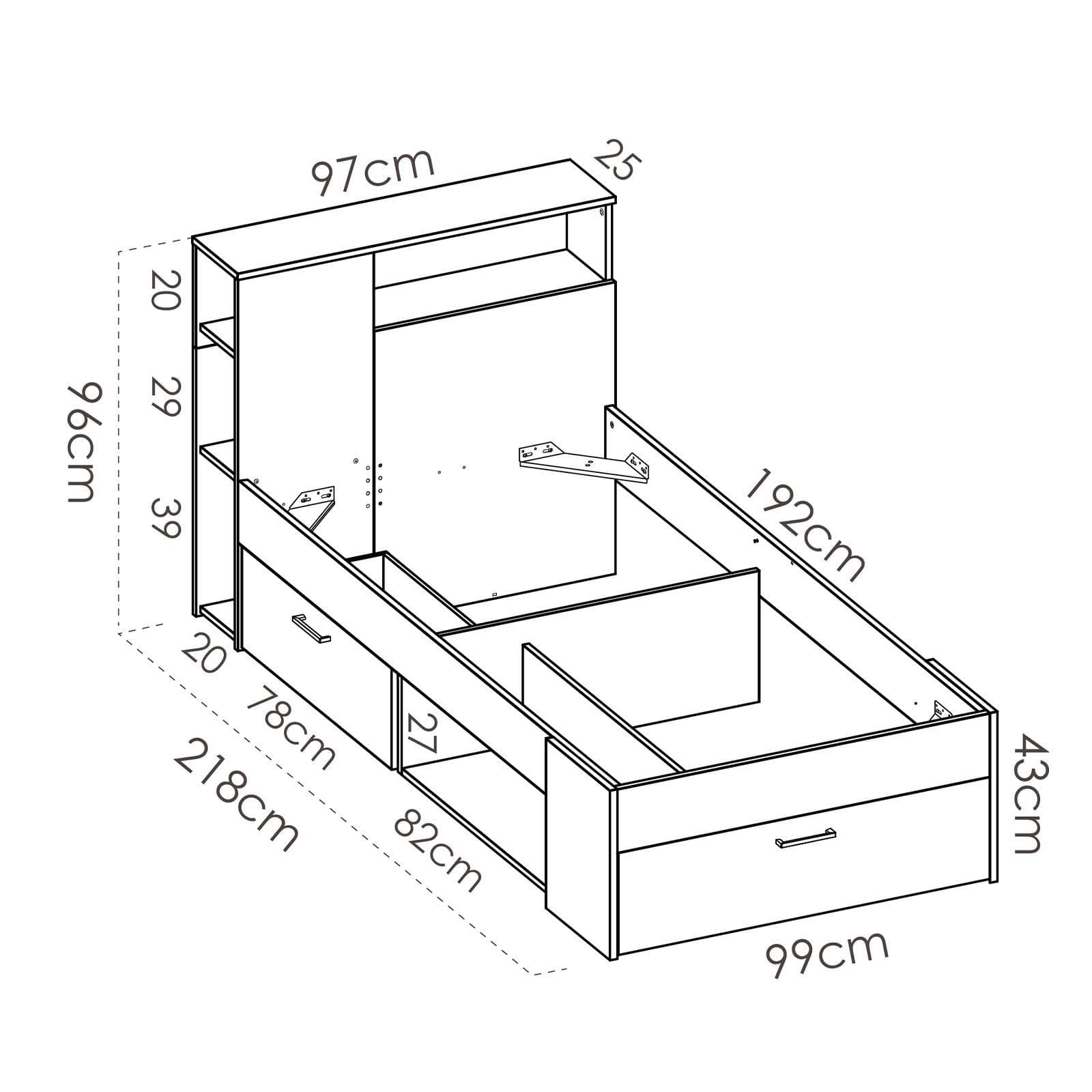 Letto singolo 90X190 cm in legno bianco con vani e cassetti - Kygo