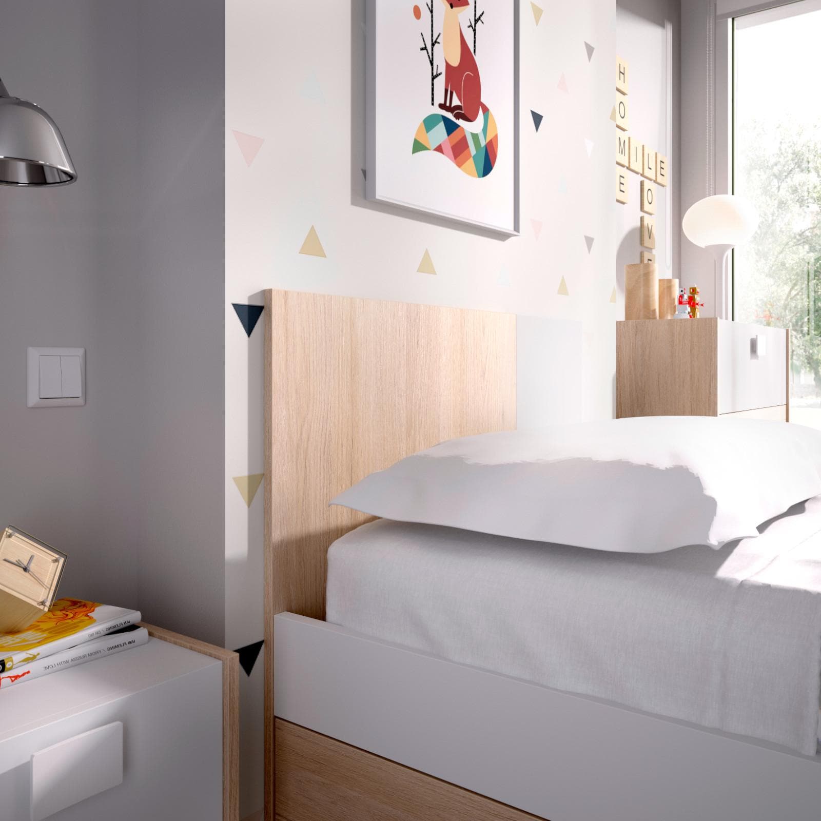 Letto singolo 90x190 cm in legno bianco e naturale con letto estraibile - Dinasty