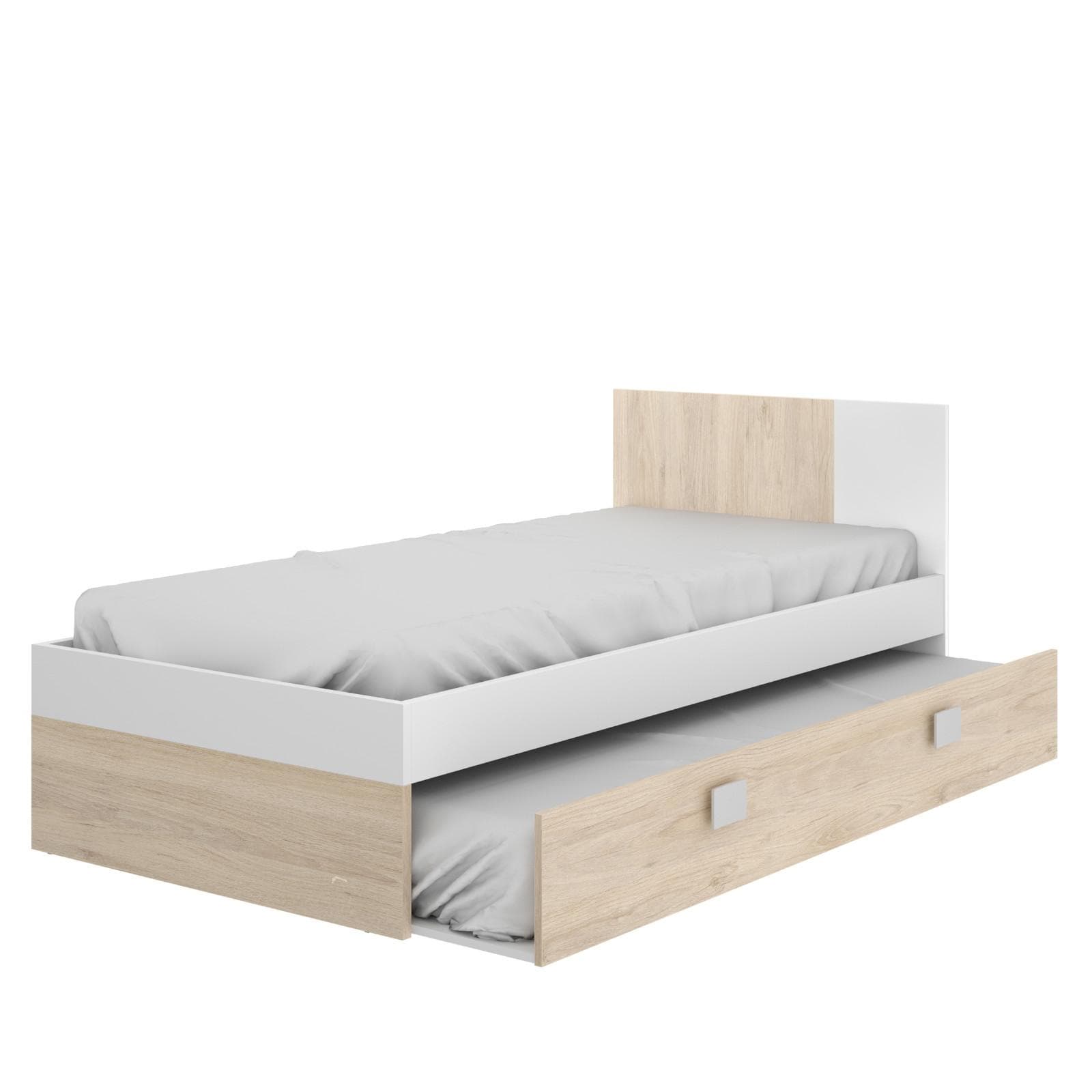 Letto singolo 90x190 cm in legno bianco e naturale con letto estraibile - Dinasty
