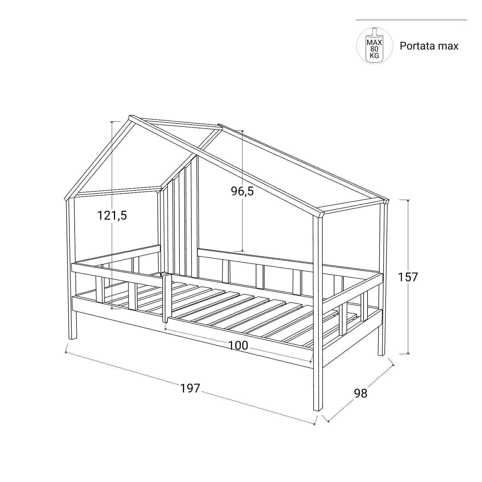 Letto per bambini 90x190 cm in legno naturale con 2 cassettoni in legno naturale - Lollipop