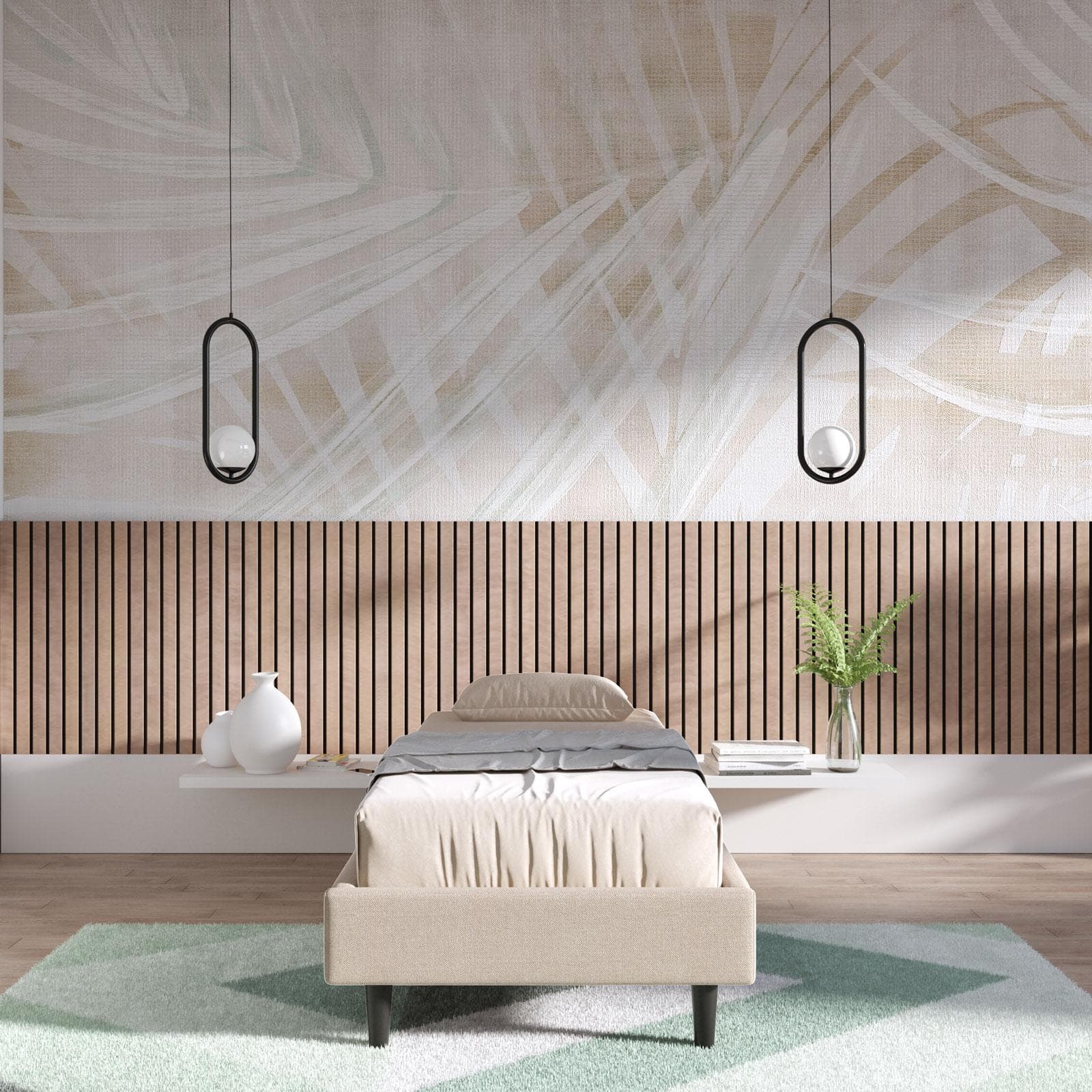 Letto singolo sommier 80x190 cm in tessuto crema con prese USB laterali - Columbus