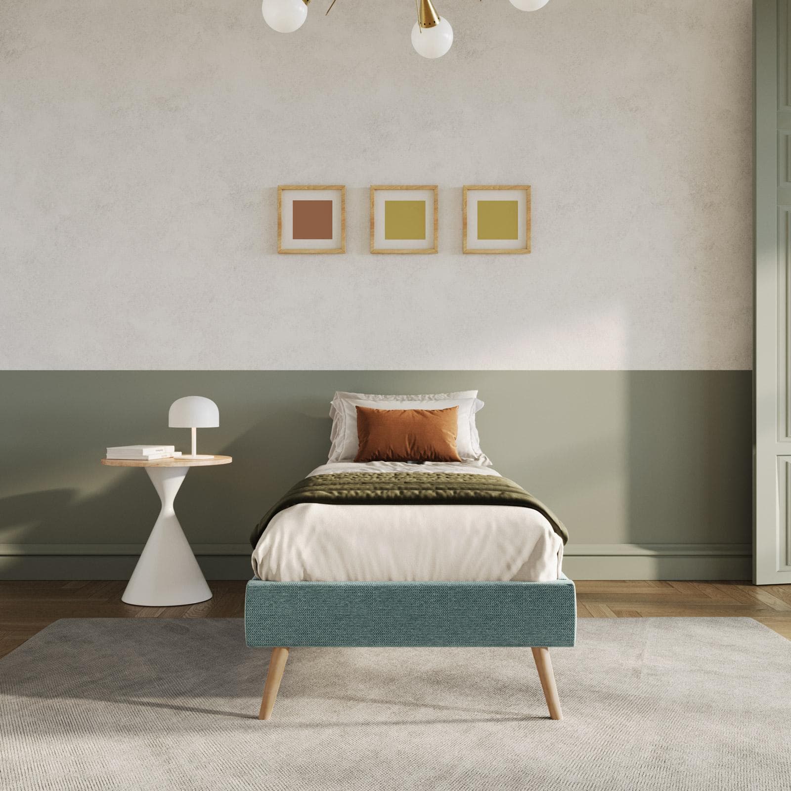 Letto singolo sommier 80x200 cm in tessuto effetto maglia verde salvia - Anker