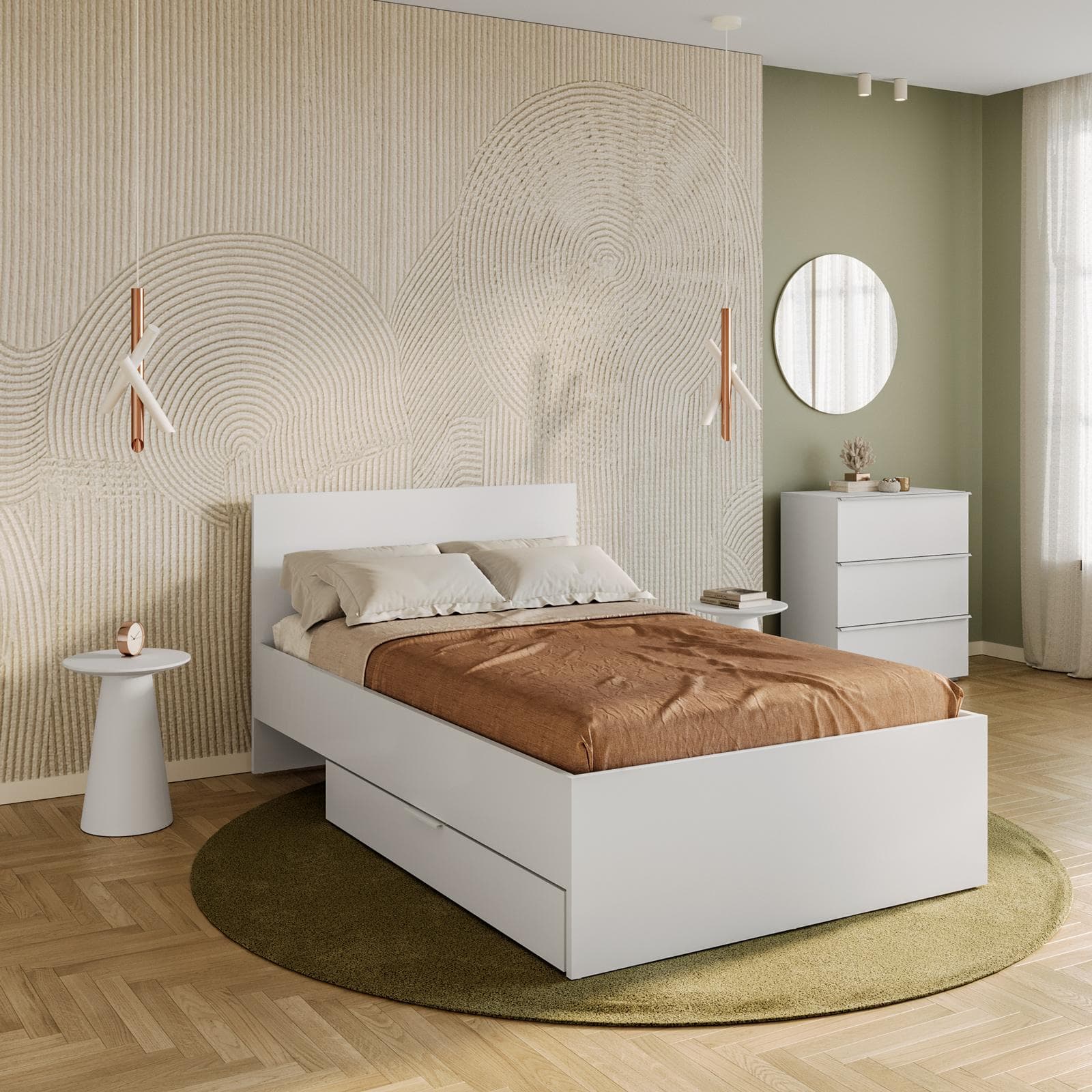 Letto una piazza e mezza 120x200 cm bianco lucido con cassettone - Delhi
