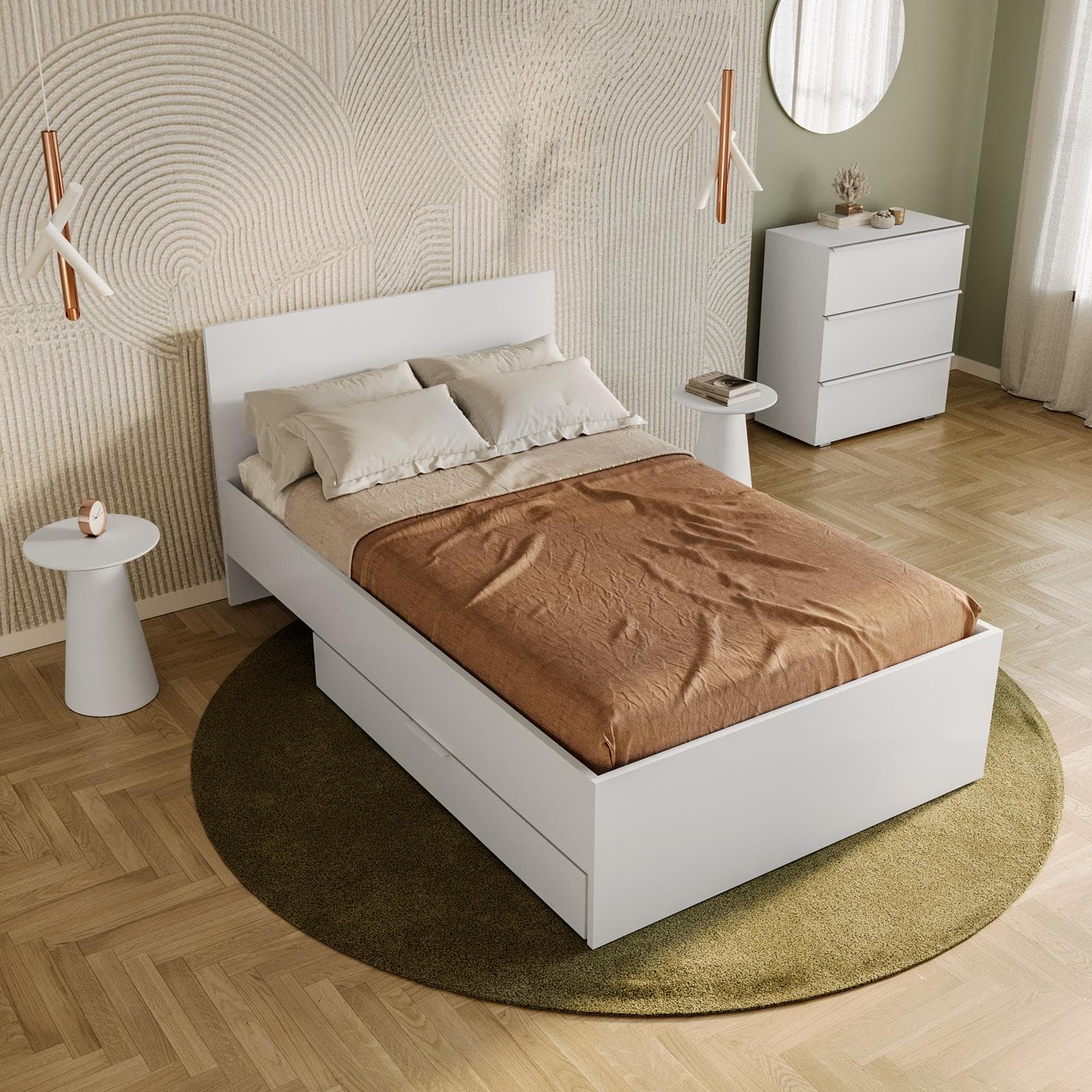 Letto una piazza e mezza 120x200 cm bianco lucido con cassettone - Delhi