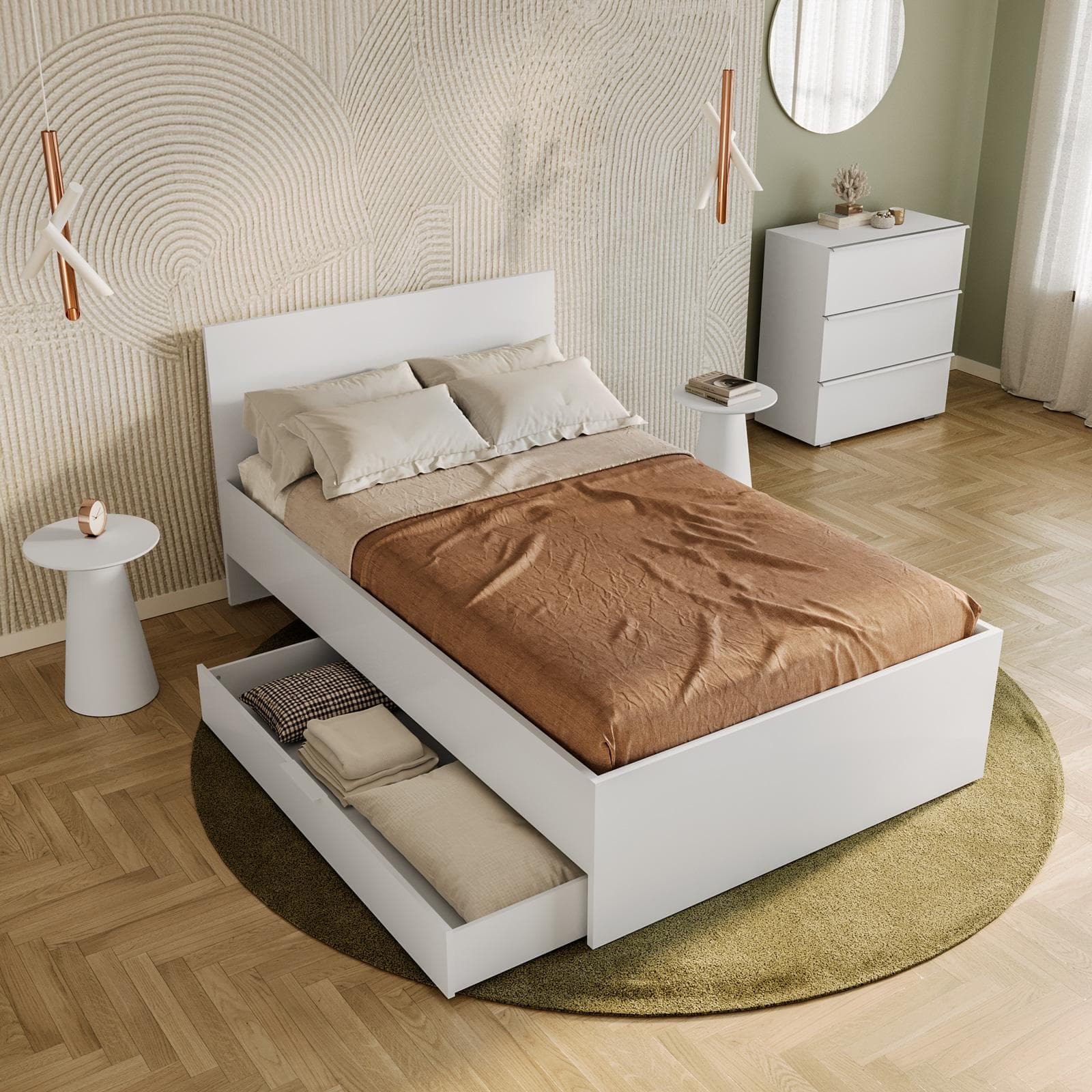 Letto una piazza e mezza 120x200 cm bianco lucido con cassettone - Delhi
