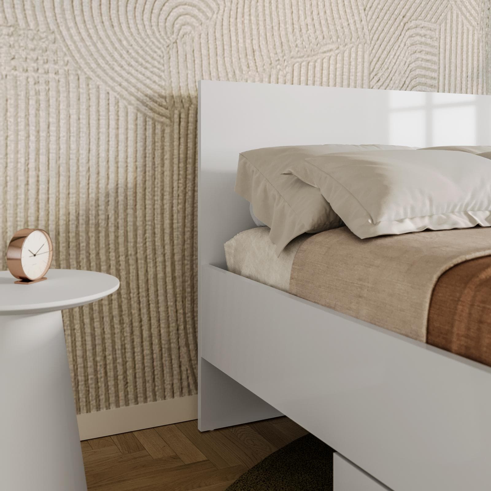 Letto una piazza e mezza 120x200 cm bianco lucido con cassettone - Delhi