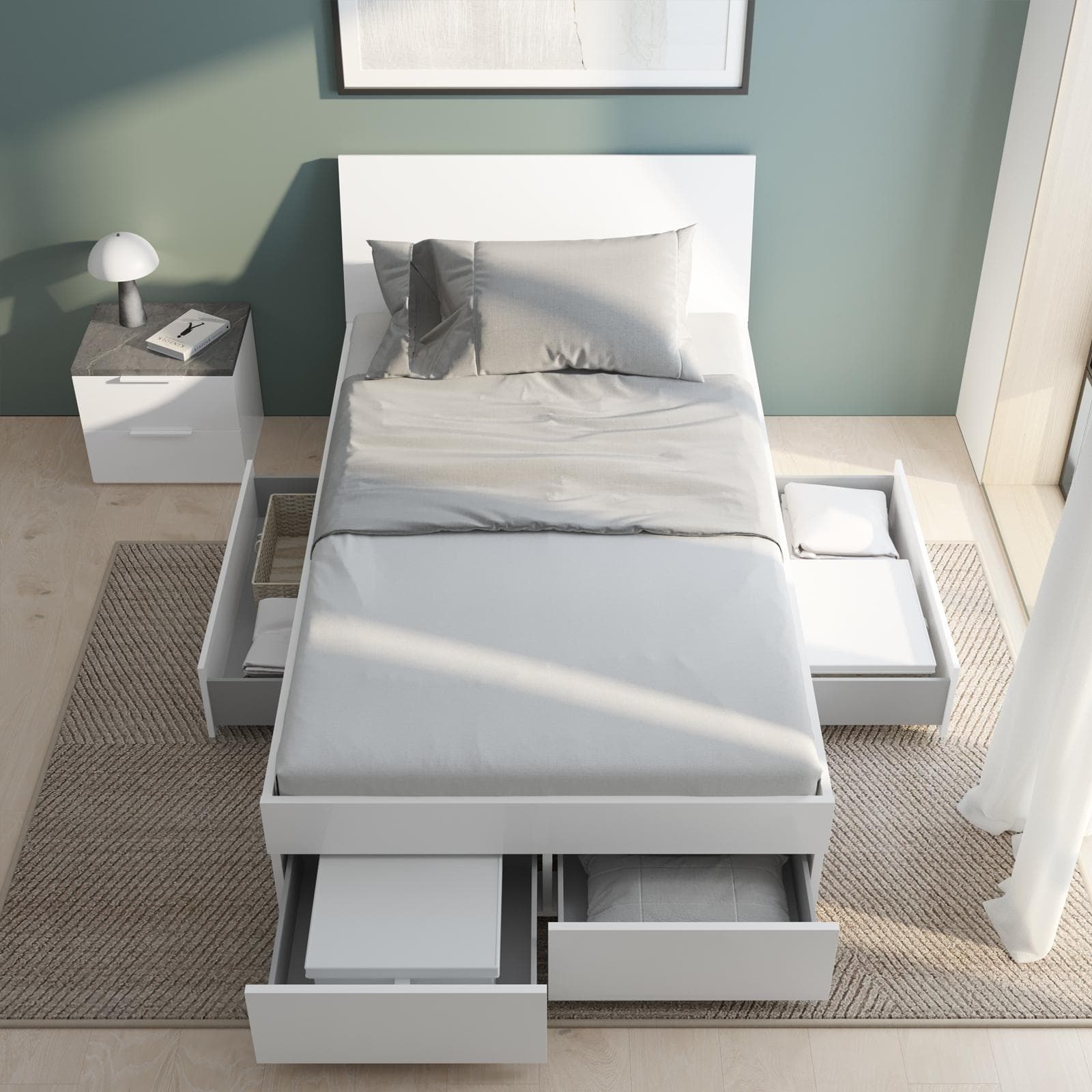 Letto una piazza e mezza 120x200 cm in legno bianco lucido - Boras night