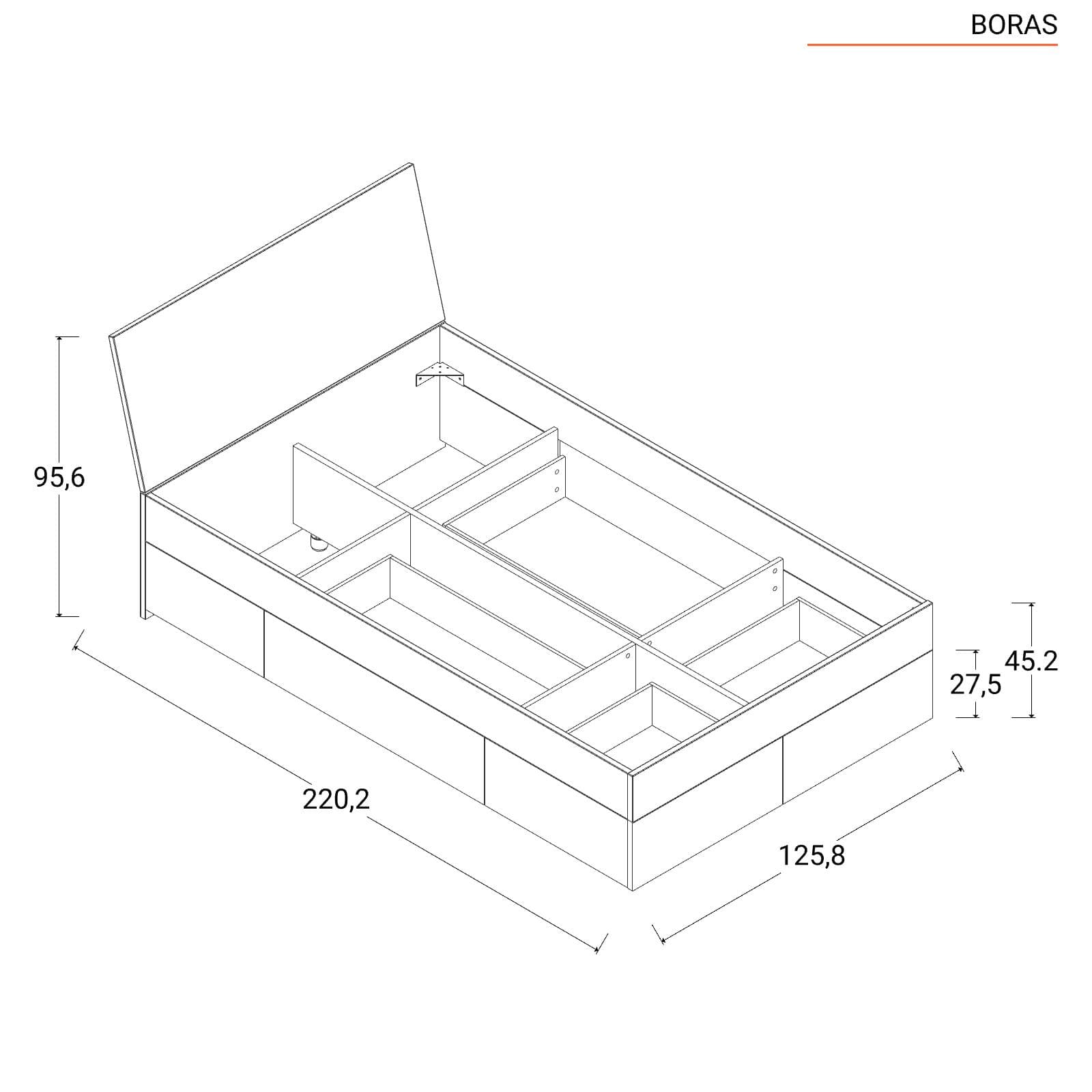 Letto una piazza e mezza 120x200 cm in legno bianco lucido - Boras night