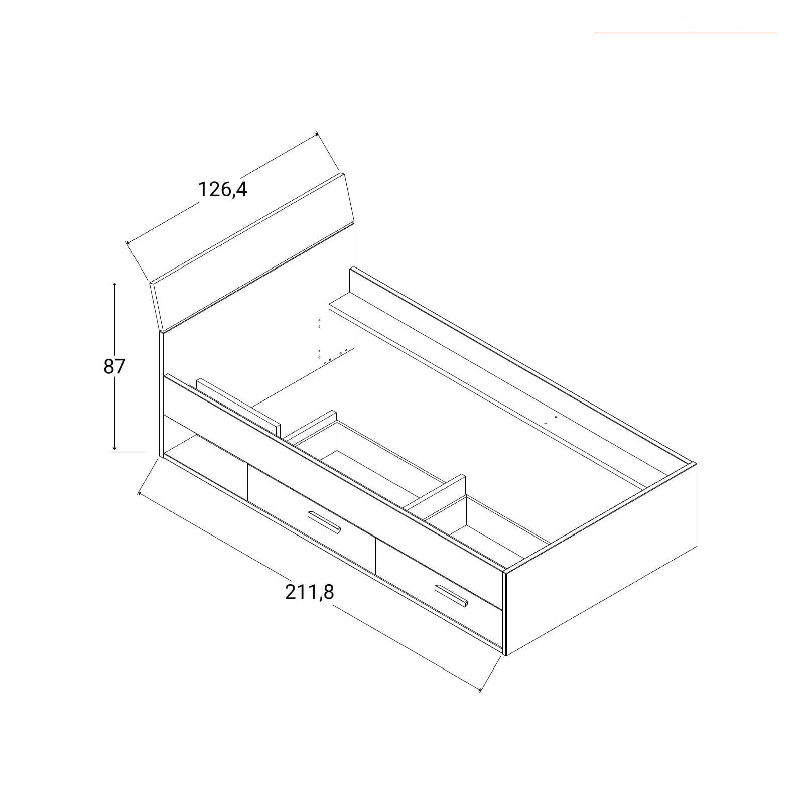 Letto una piazza e mezza 120x200 cm in legno bianco lucido e grigio cemento - Adore
