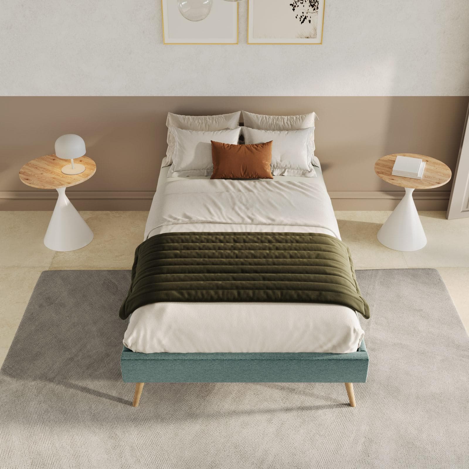 Letto una piazza e mezza sommier 120x200 cm in tessuto effetto maglia verde salvia - Anker