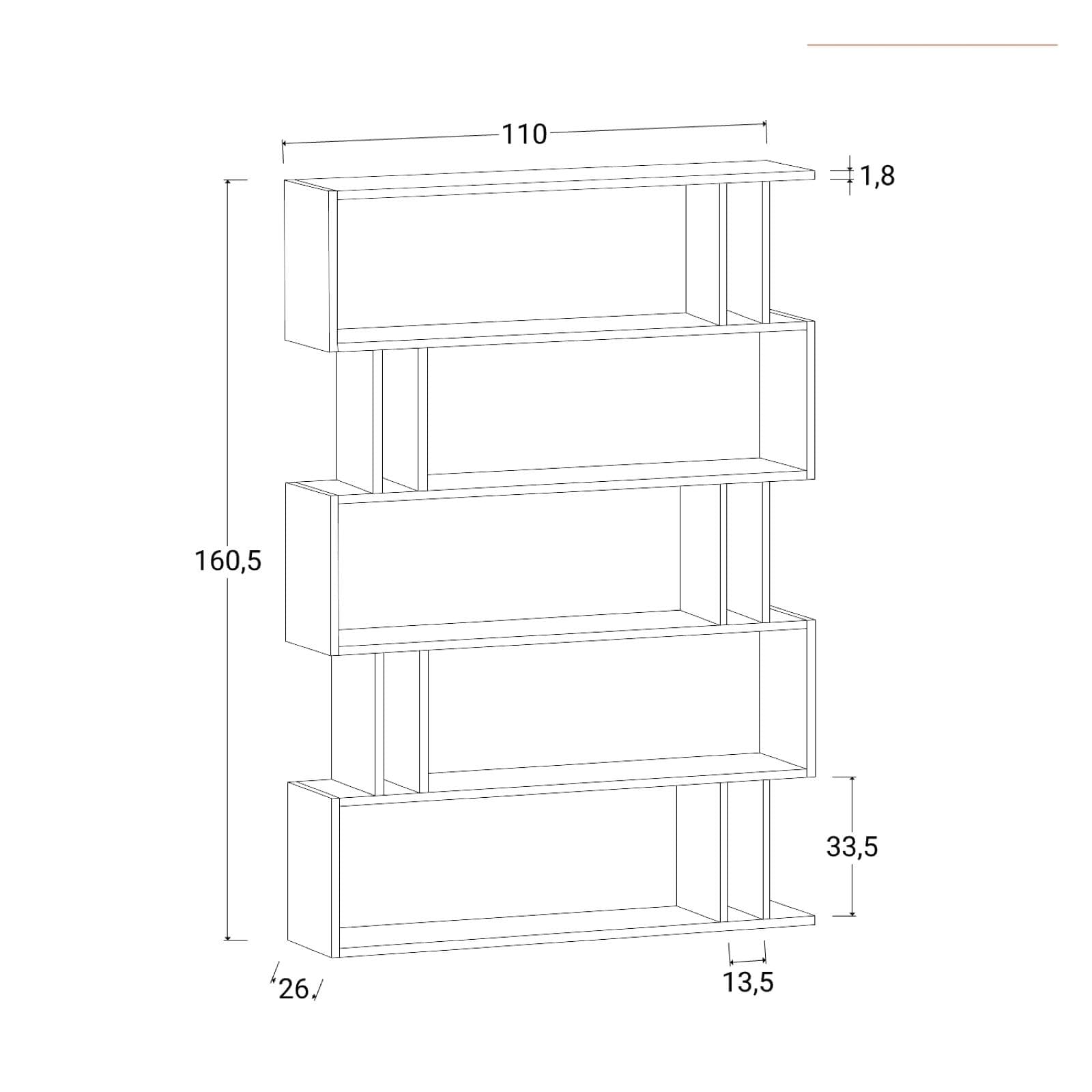 Libreria 110x161h cm in legno antracite con 10 vani - Kantiko