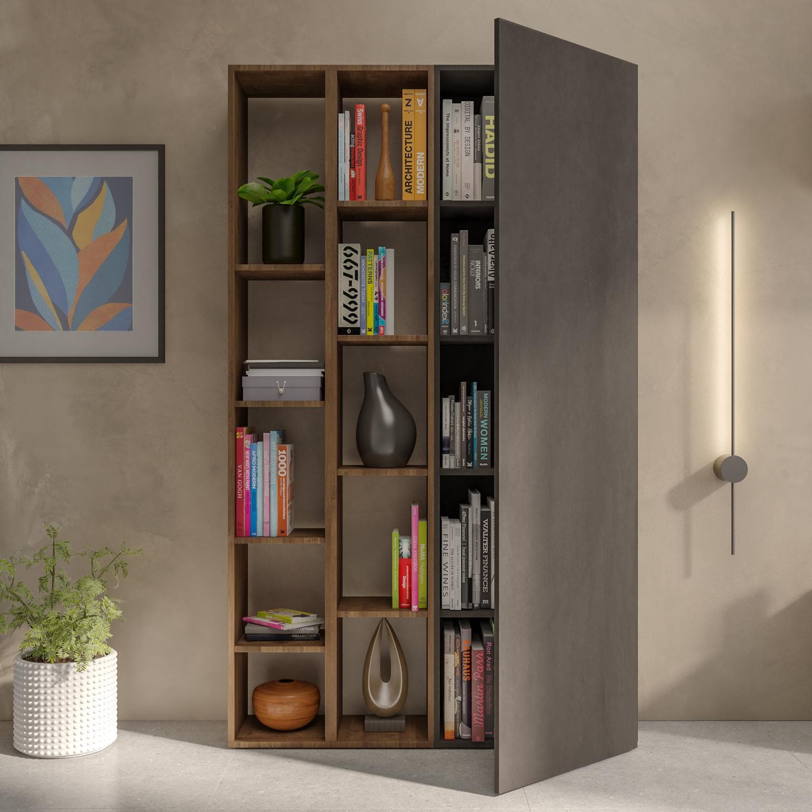 Libreria 109x185h cm 3 elementi con vani a giorno mercure e anta lava - Clary