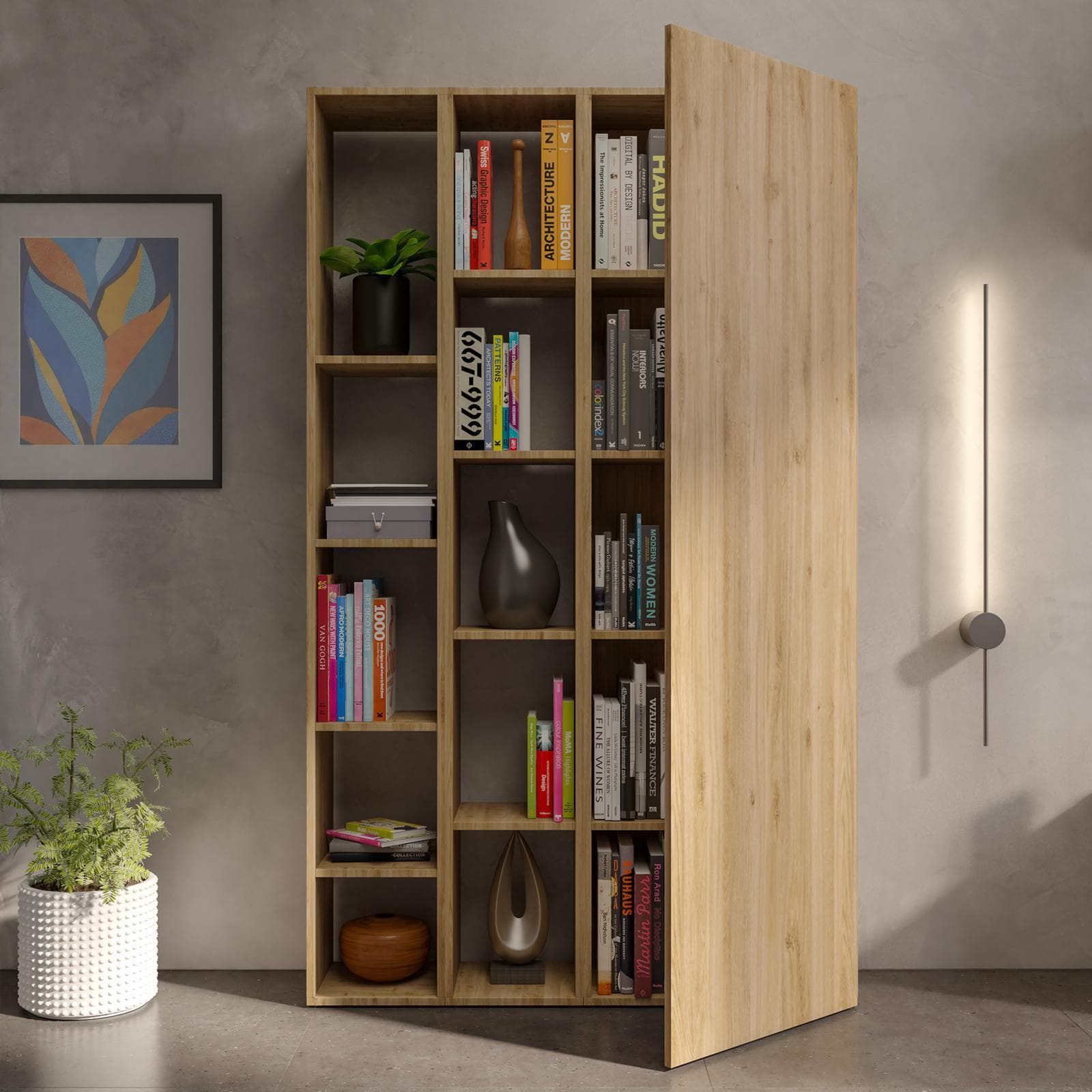 Libreria 109x185h cm 3 elementi cadiz con vani a giorno e anta - Clary