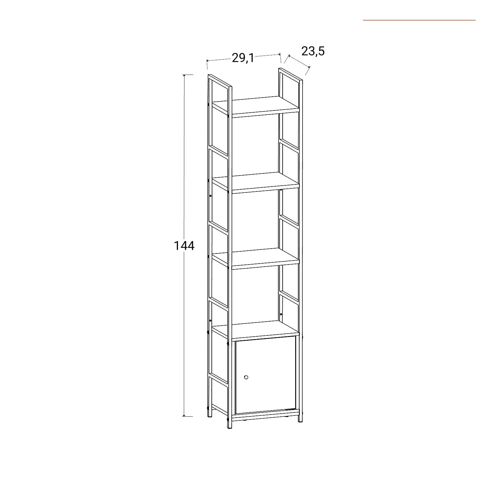 Libreria 29x144h effetto rovere selvatico con 3 ripiani e 1 anta - Shiga
