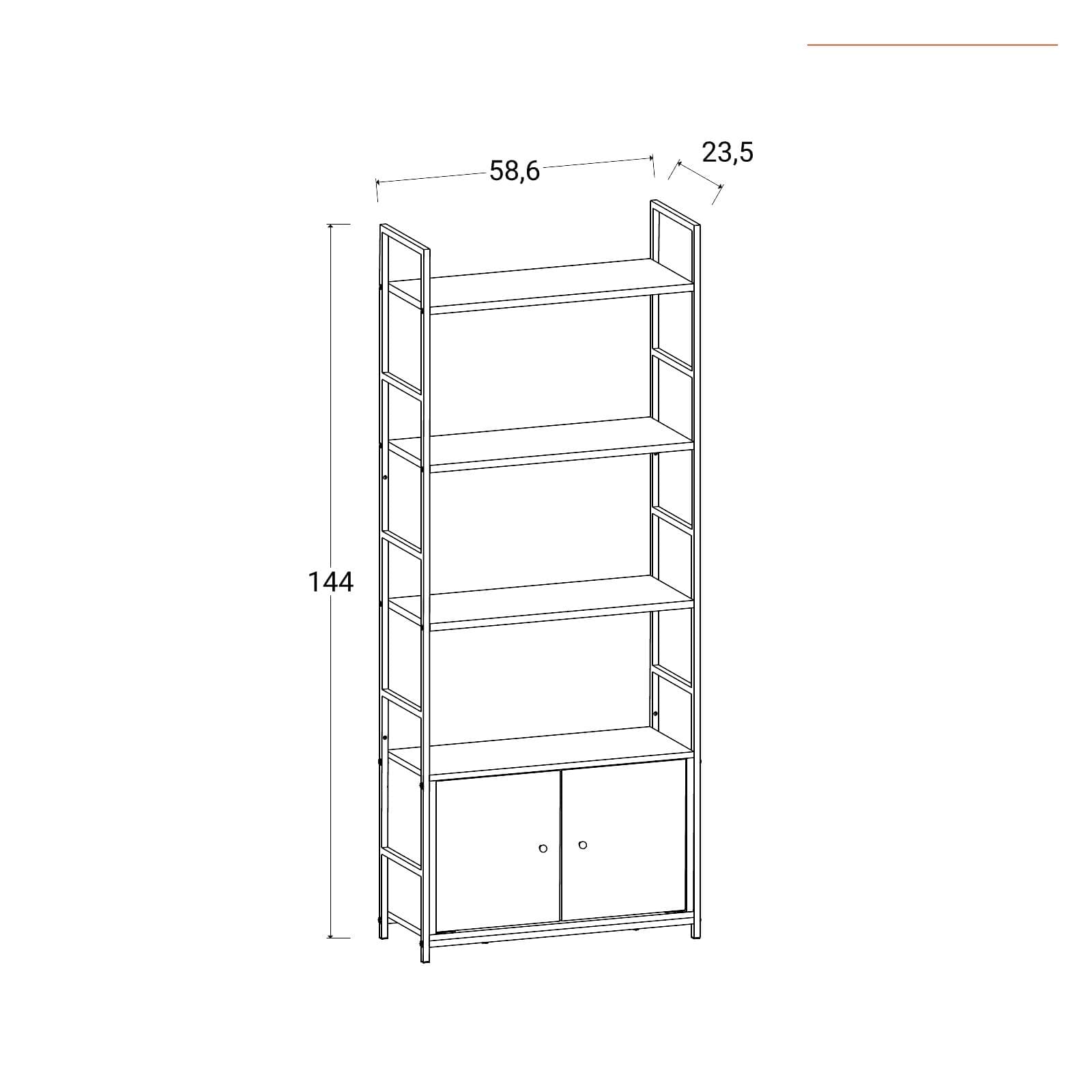Libreria 59x144h effetto rovere selvatico con 3 ripiani e 2 ante - Shiga