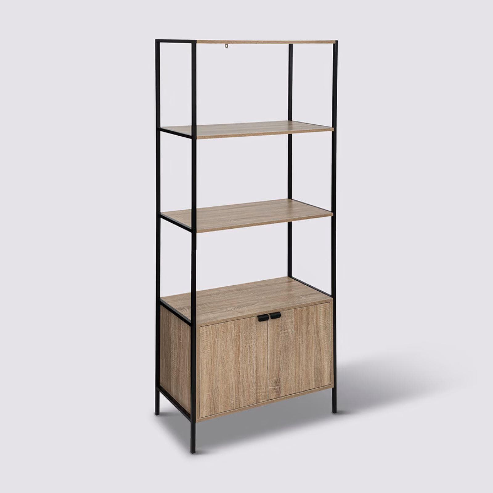 Libreria 68x176h cm in acciaio nero ed effetto rovere con 2 ante - Emyl