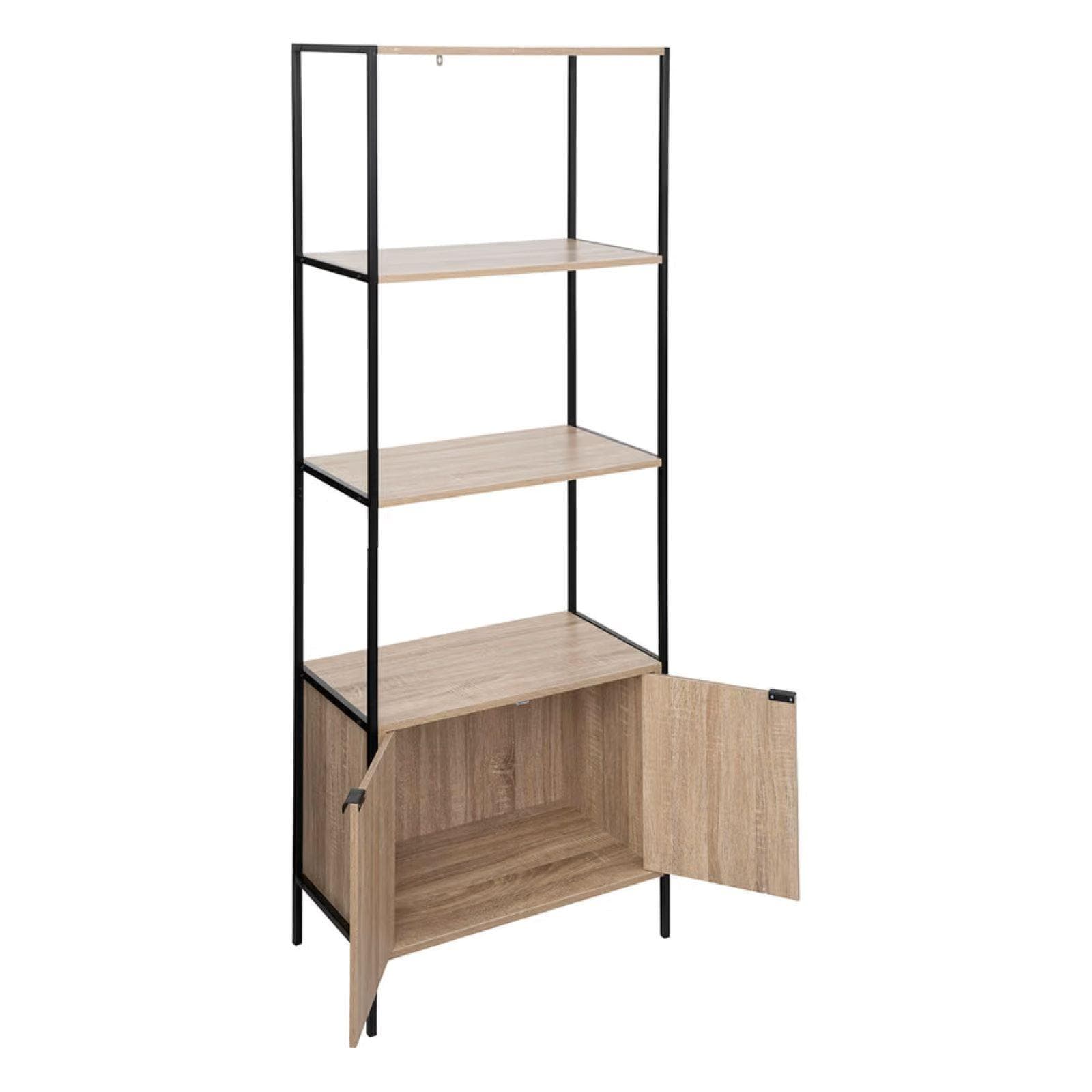 Libreria 68x176h cm in acciaio nero ed effetto rovere con 2 ante - Emyl
